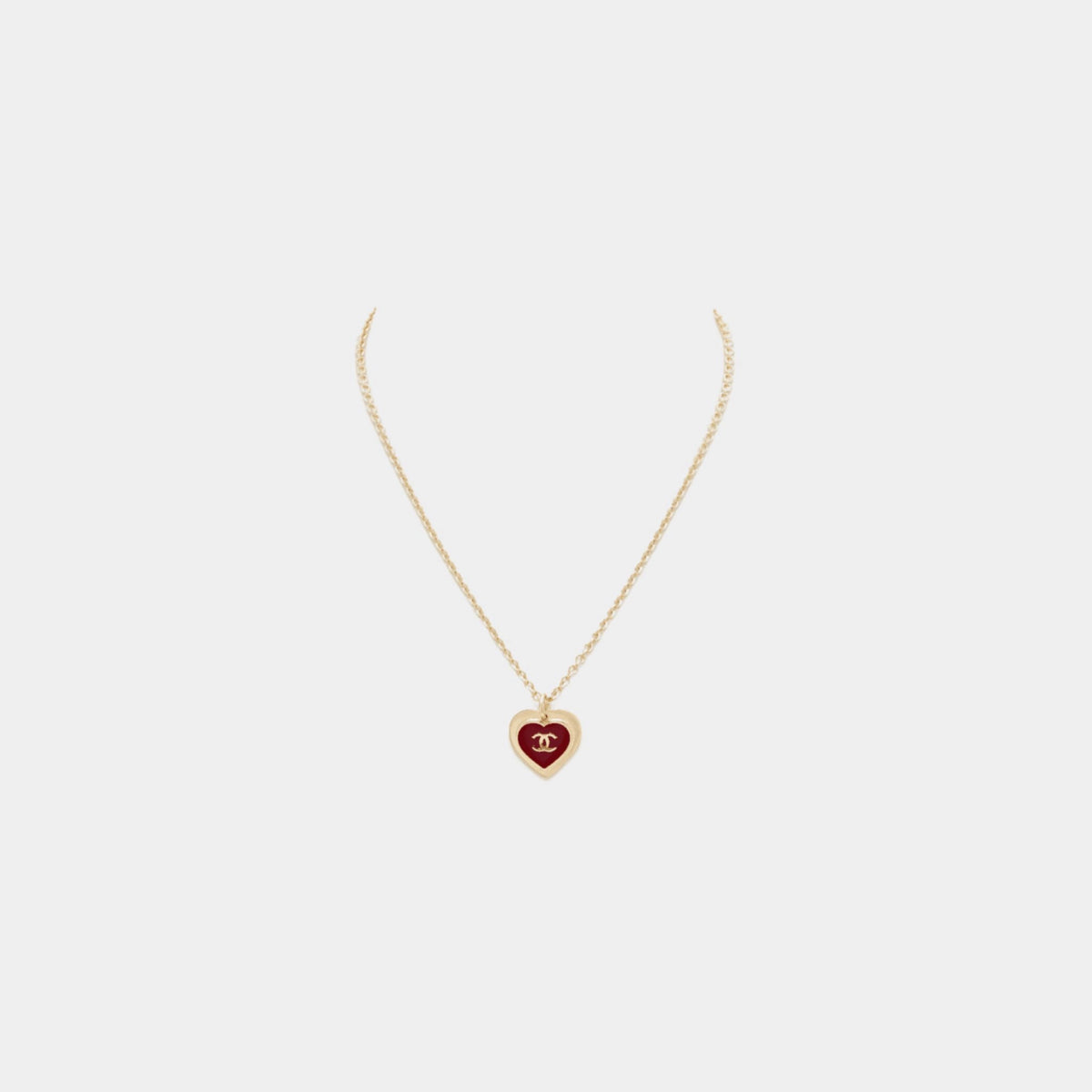 Heart Pendant Necklace Metal & Resin Gold & Dark Red