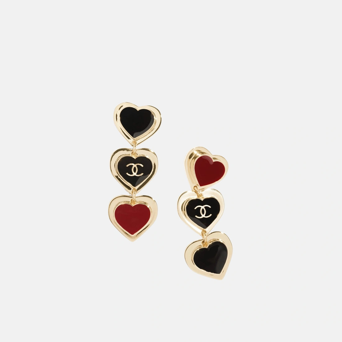 Chanel Heart Shaped Pendant Earrings with Three Motifs