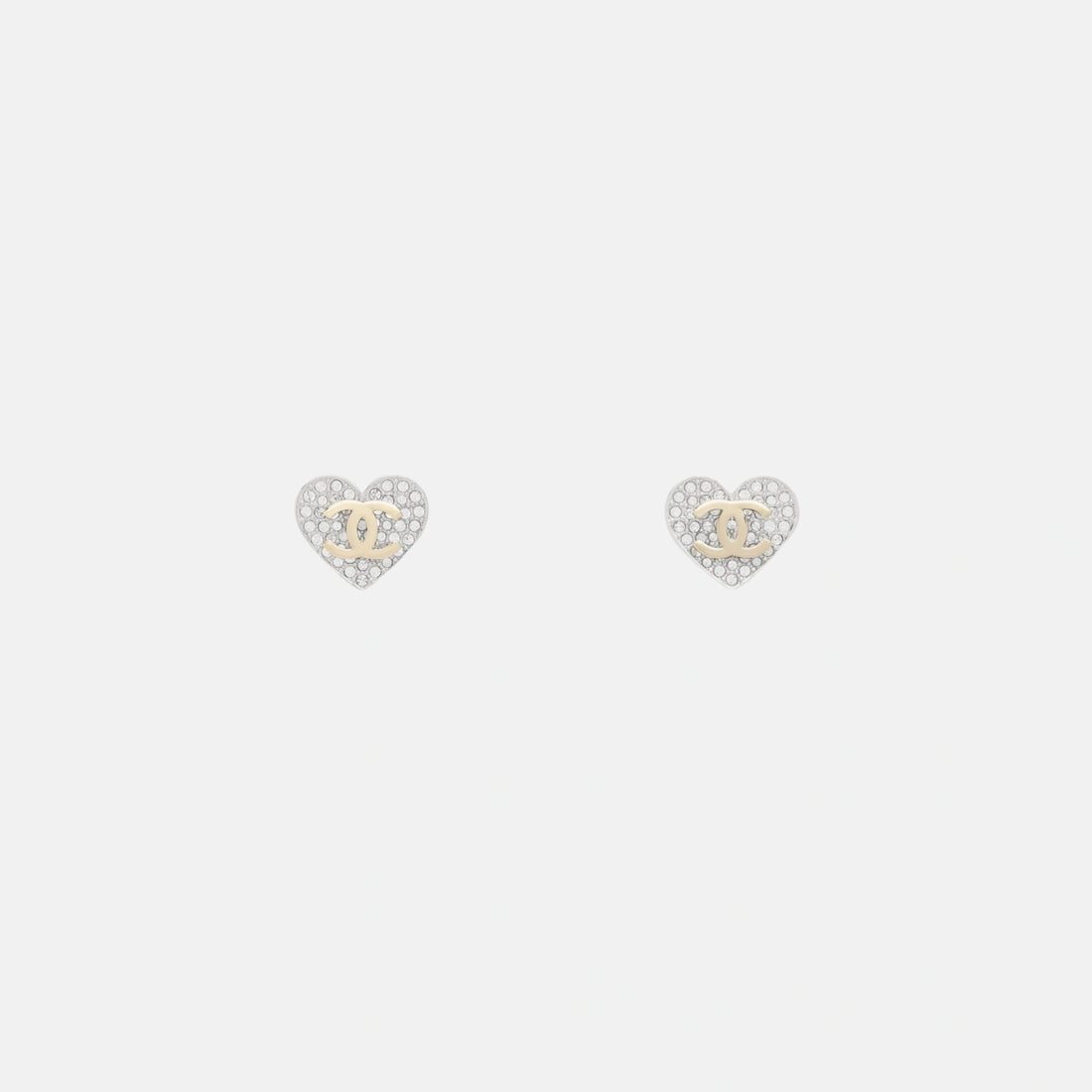 Chanel Heart Shaped Stud Earrings in Metal and Diamantes