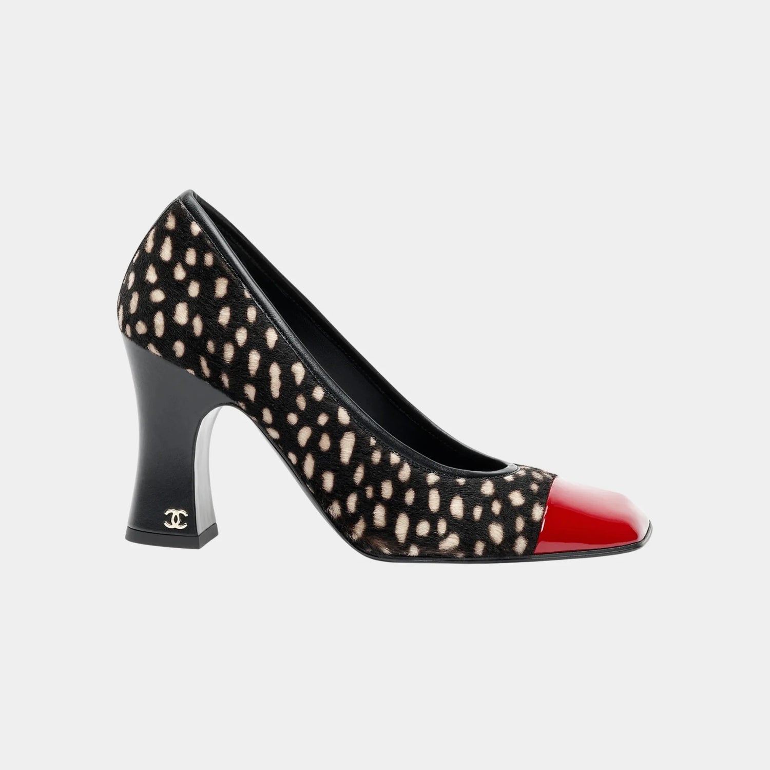 Chanel Pumps Lambskin &amp; Patent Calfskin in Black White &amp; Dark Red, Side