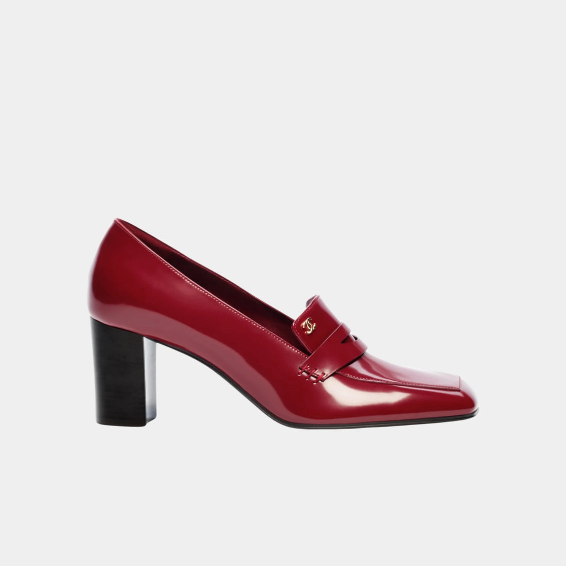 Chanel Heeled Loafers in Burgundy Shiny Calfskin, Side