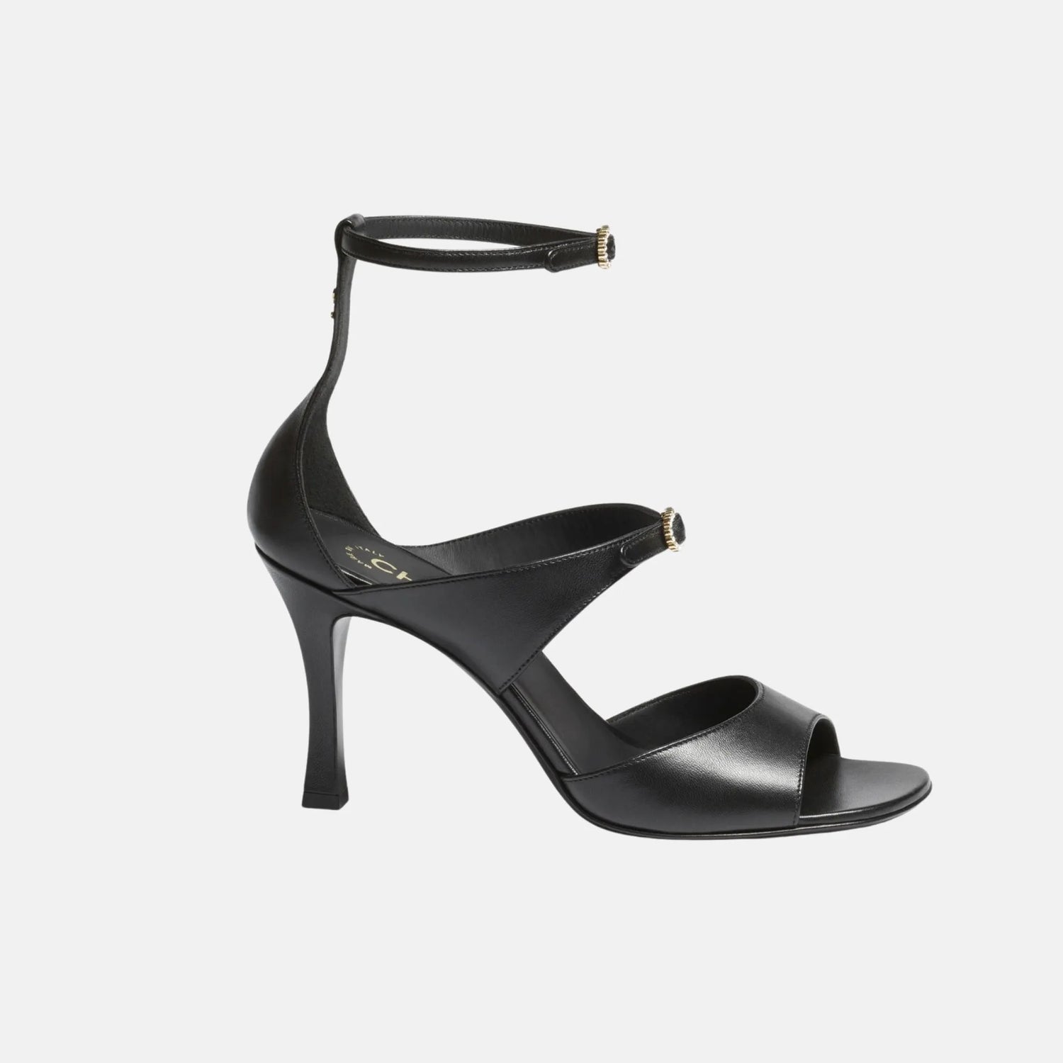 Chanel Heeled Sandals in Black Lambskin, Side