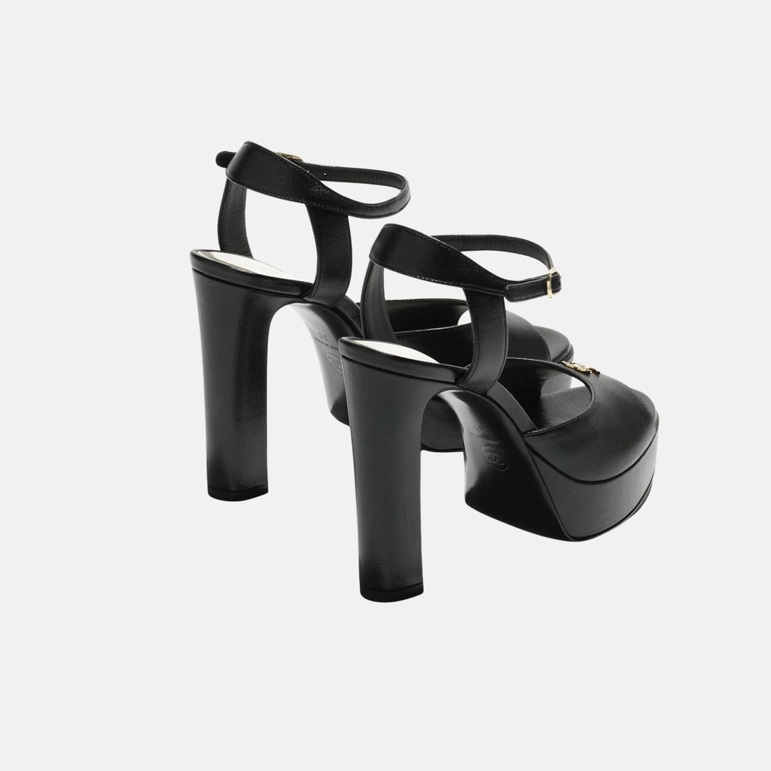 Chanel Heeled Sandals, Lambskin Black Back