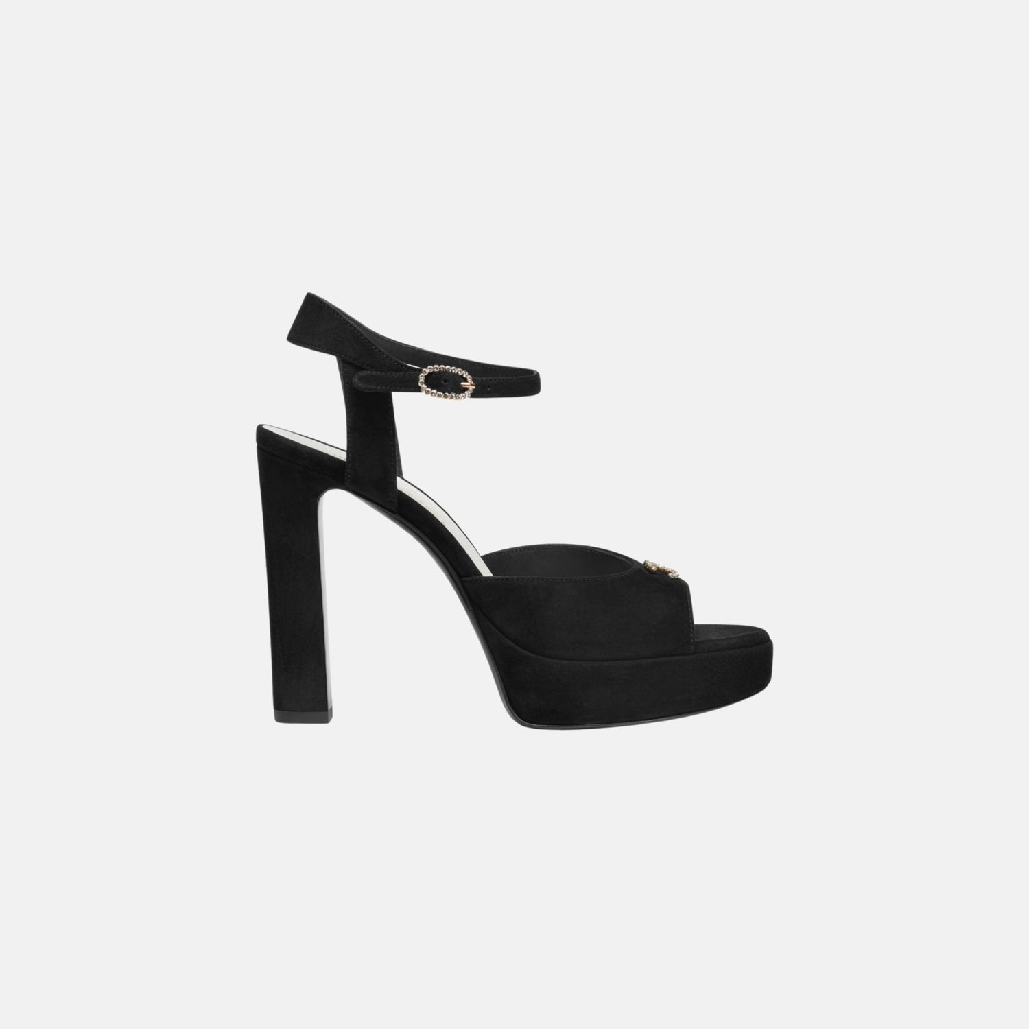 Chanel Heeled Sandals, Suede Kidskin, Black, Side