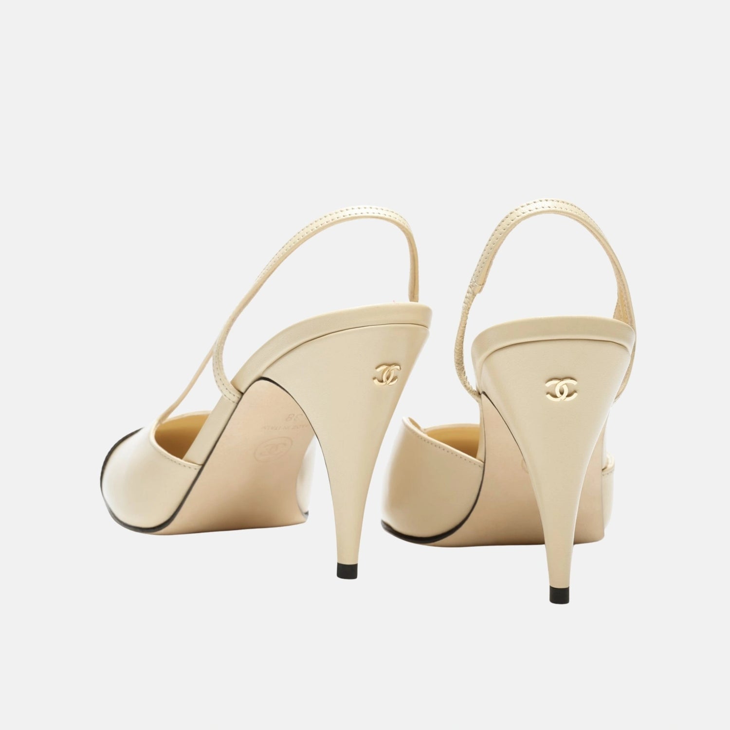Chanel Heeled Slingbacks Goatskin Mixed Fibers, Beige, Back