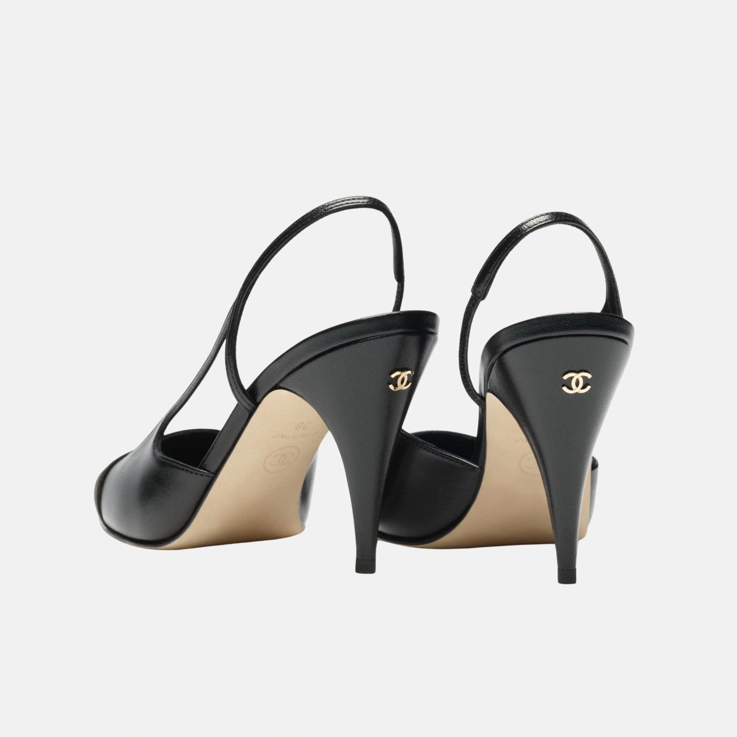 Chanel Heeled Slingbacks Goatskin Mixed Fibers, Black, Back