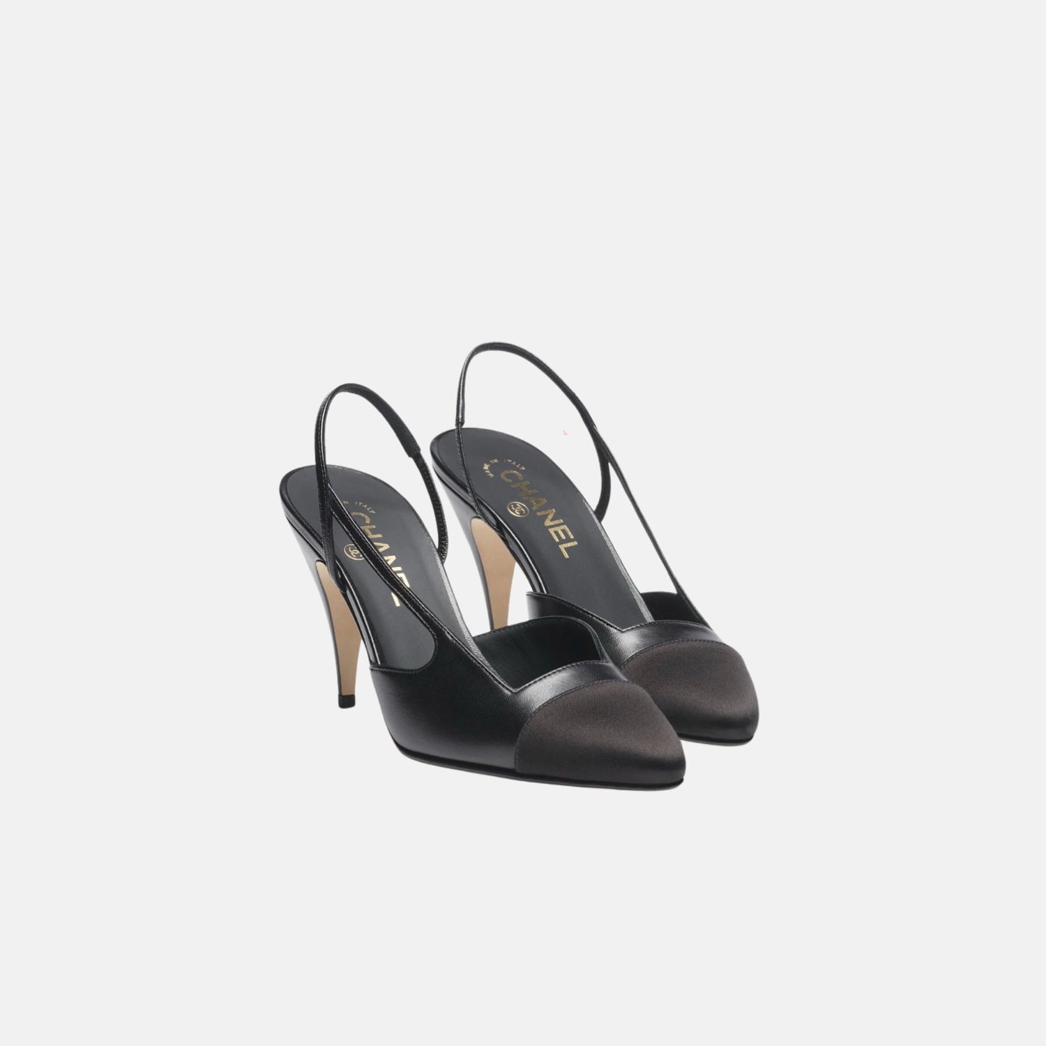 Chanel Heeled Slingbacks Goatskin Mixed Fibers, Black, Front