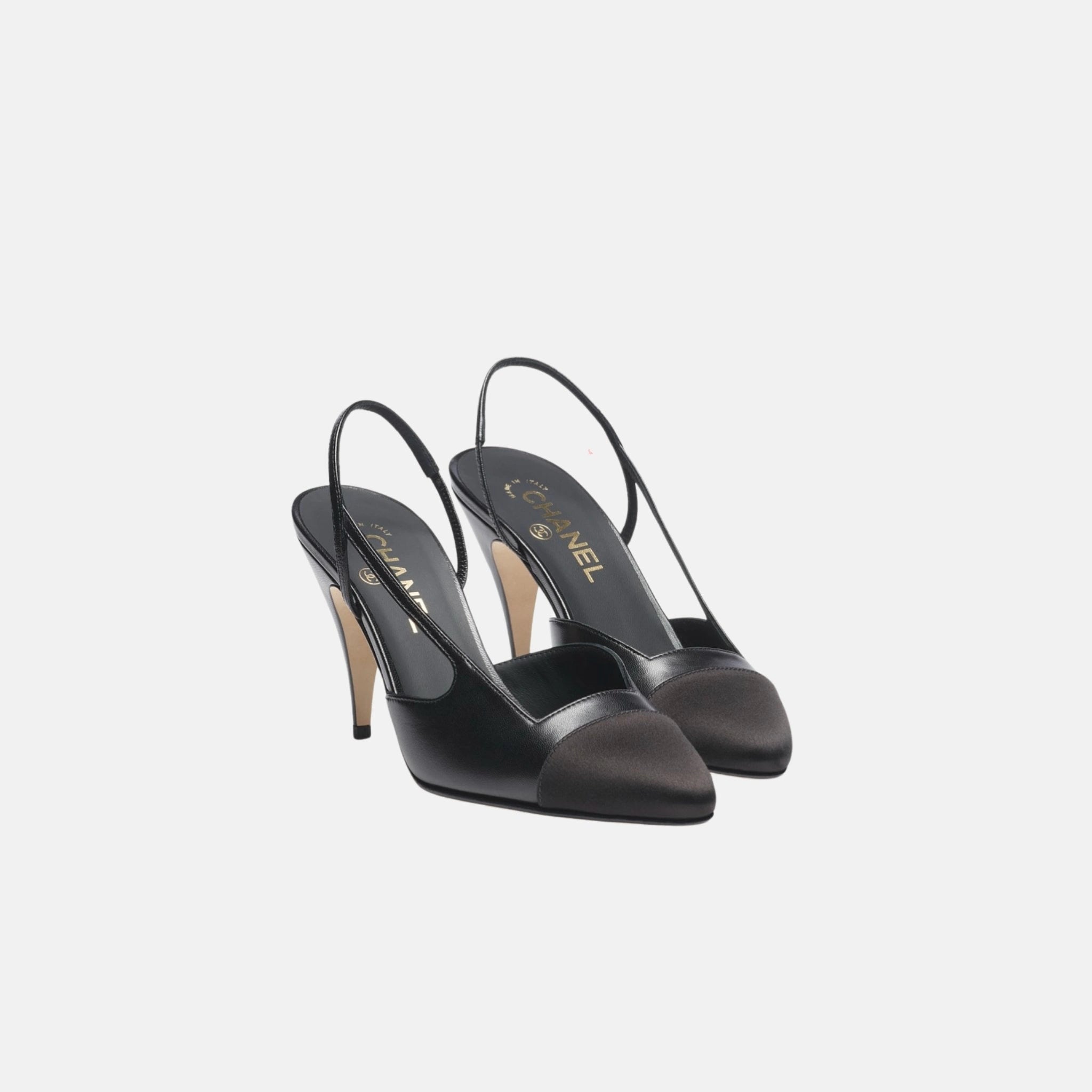 Chanel Heeled Slingbacks Goatskin Mixed Fibers, Black, Front
