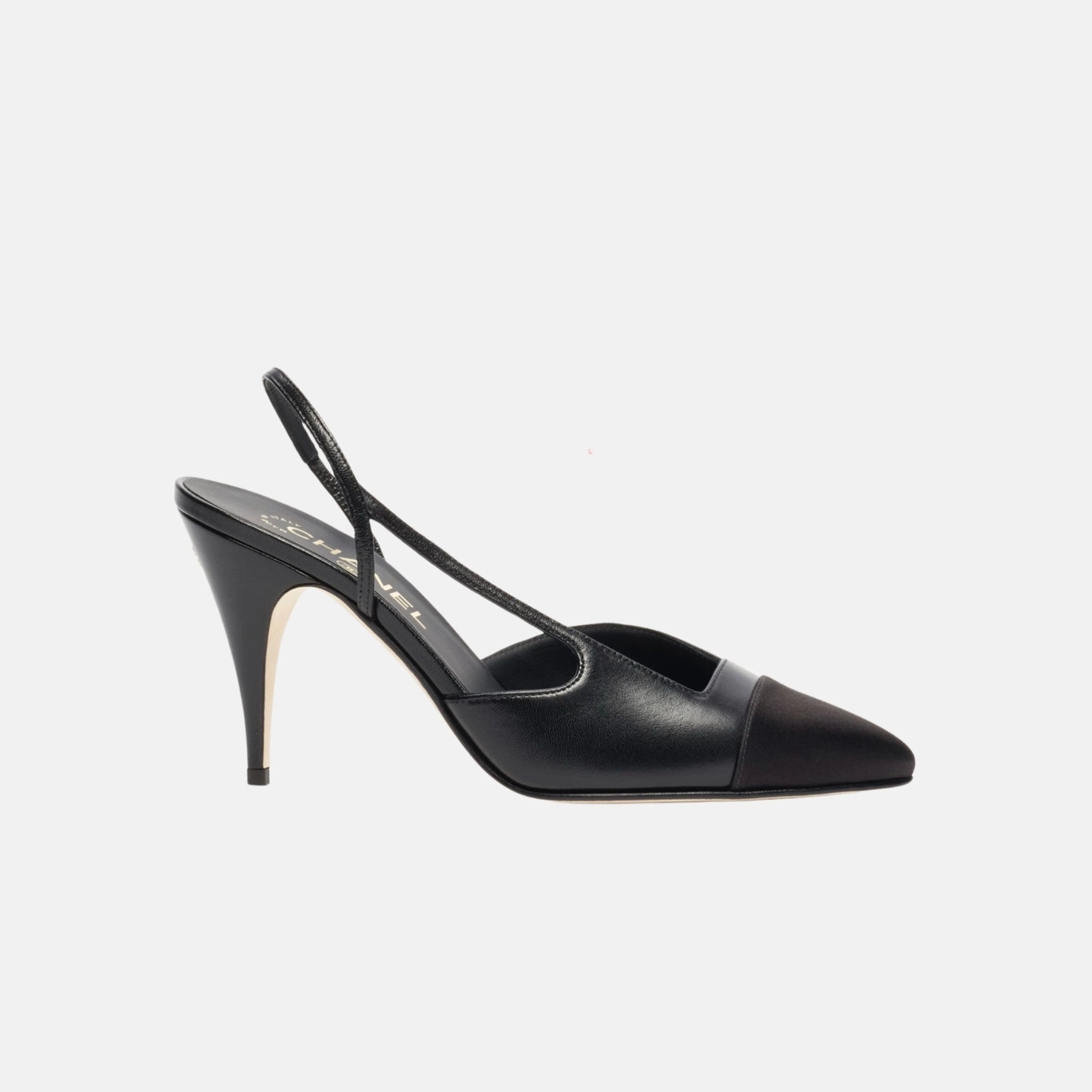 Chanel Heeled Slingbacks Goatskin Mixed Fibers, Black, Side