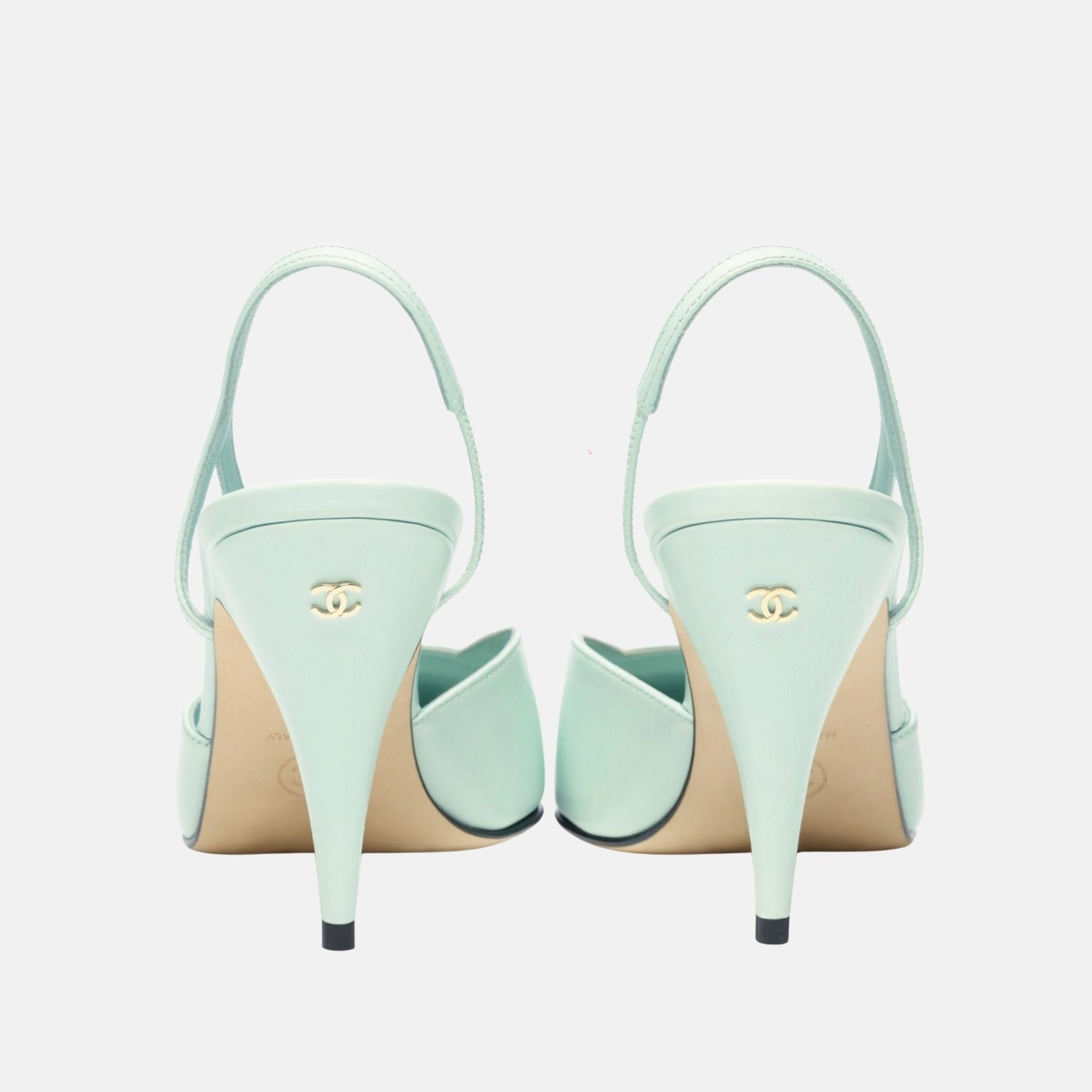 Chanel Heeled Slingbacks Goatskin Mixed Fibers, Light Green, Back