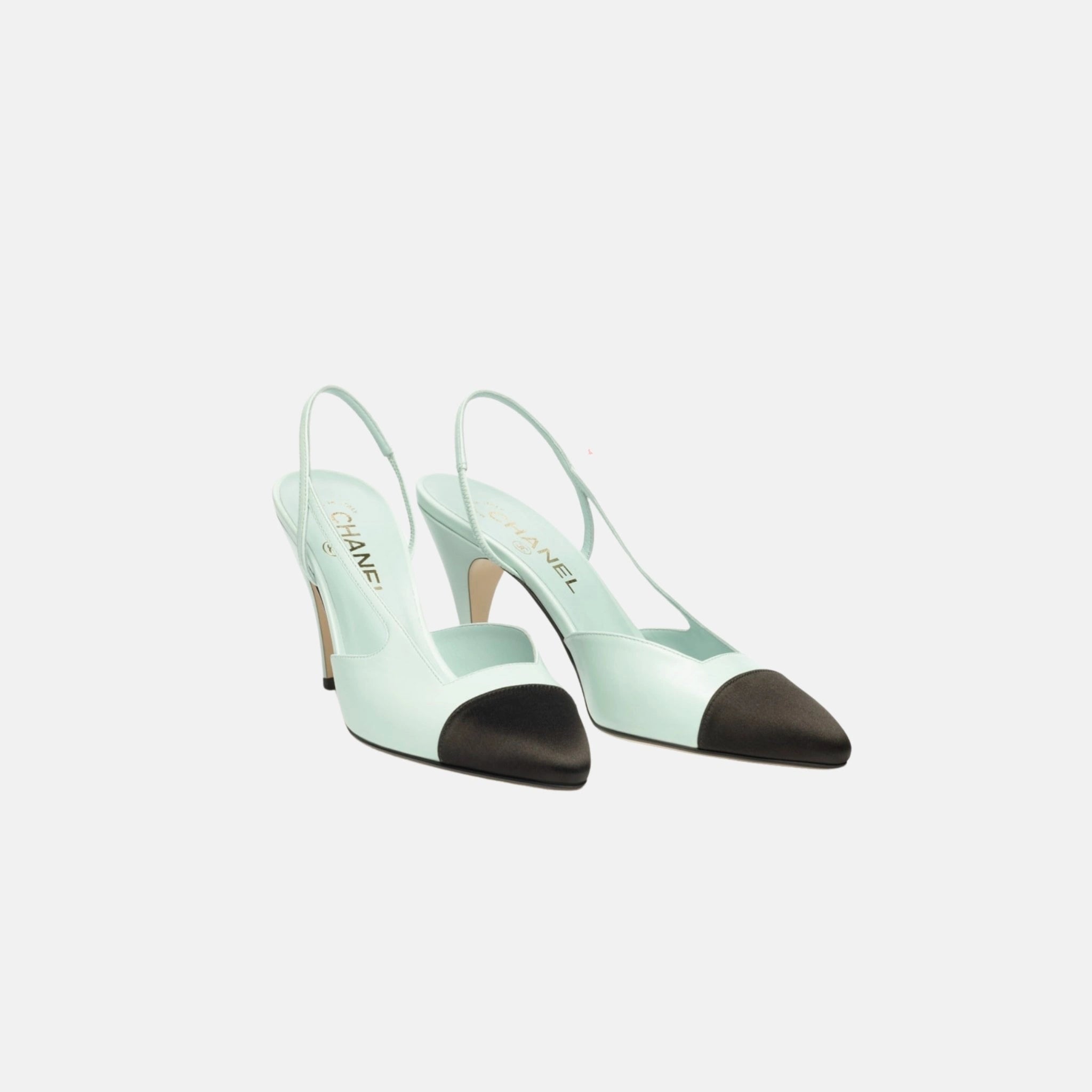 Chanel Heeled Slingbacks Goatskin Mixed Fibers, Light Green, Front