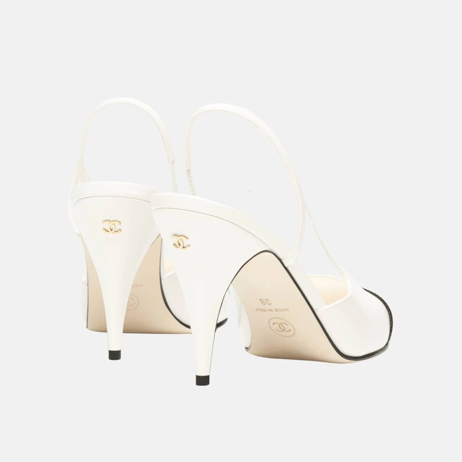 Chanel Heeled Slingbacks Goatskin Mixed Fibers, White, Back