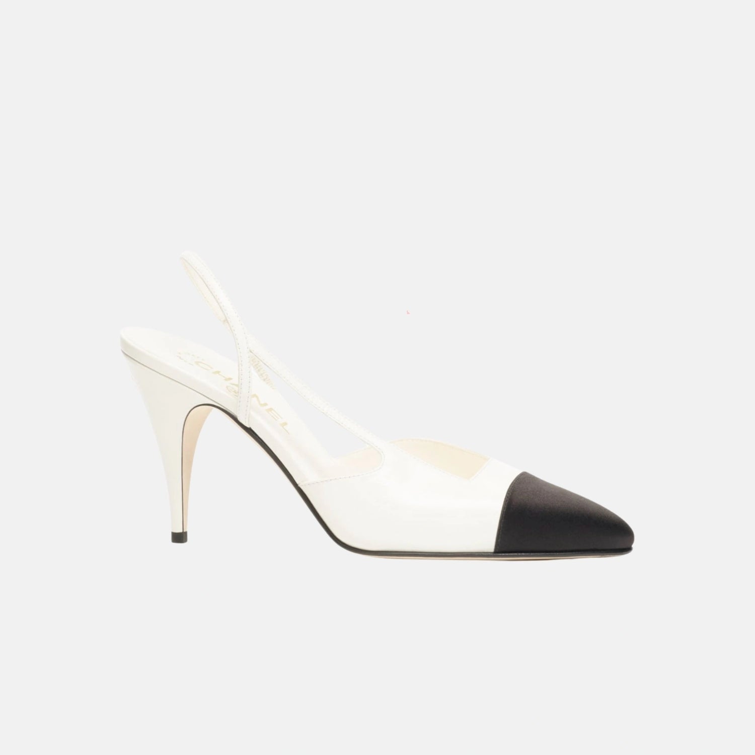 Chanel Heeled Slingbacks Goatskin Mixed Fibers, White, Side