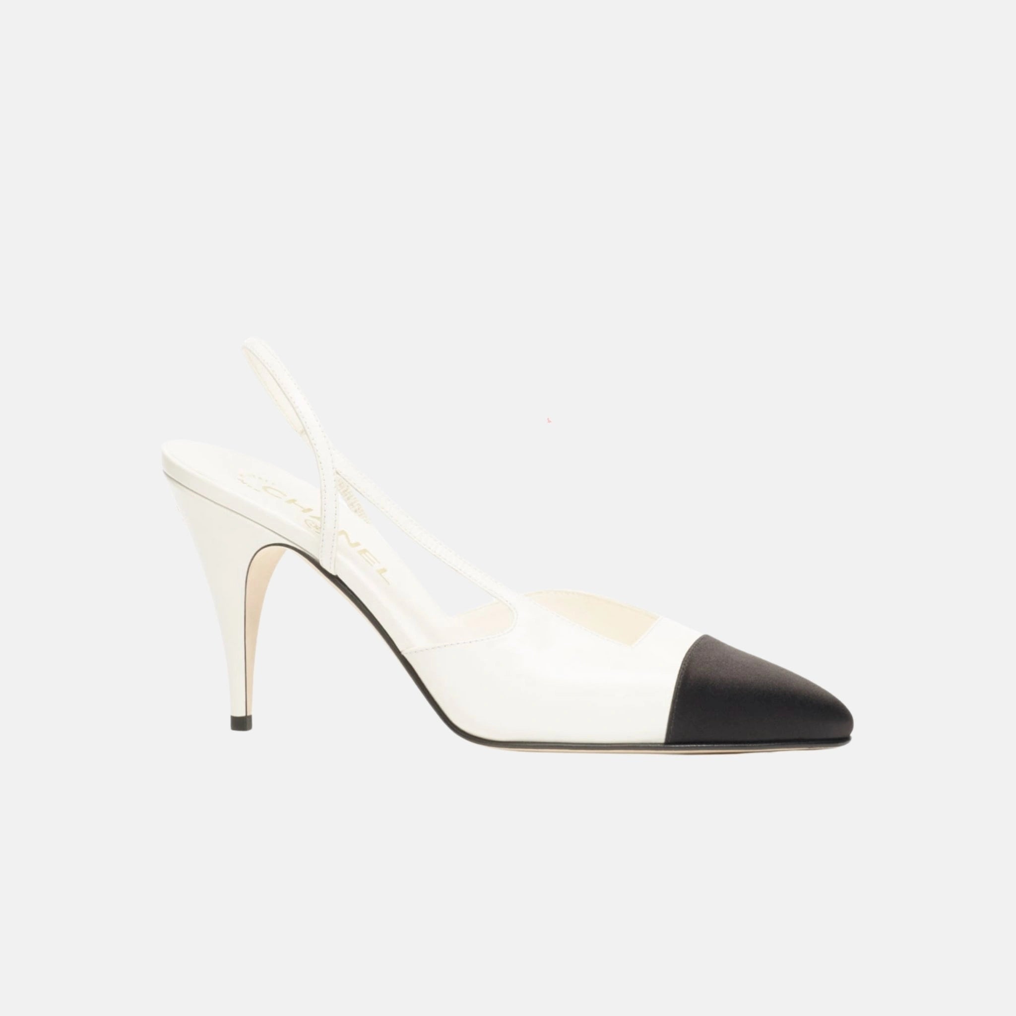 Chanel Heeled Slingbacks Goatskin Mixed Fibers, White, Side