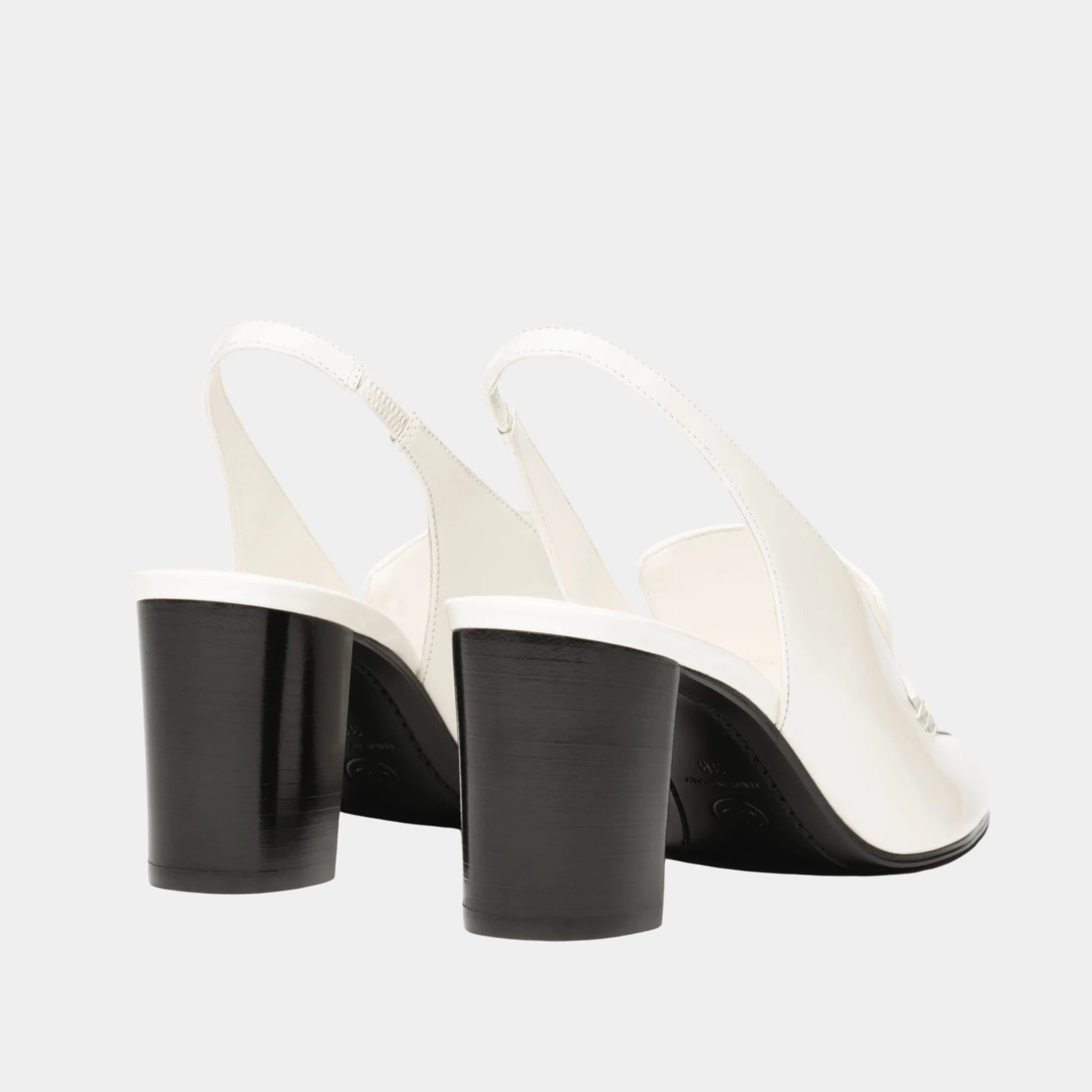 Chanel Heeled Slingbacks in Shiny Calfskin, White, Back