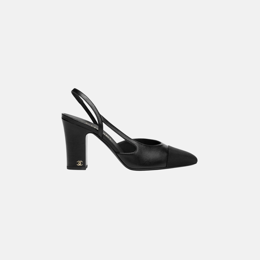 Chanel Heeled Slingbacks in Lambskin and Grosgrain, Black, Side