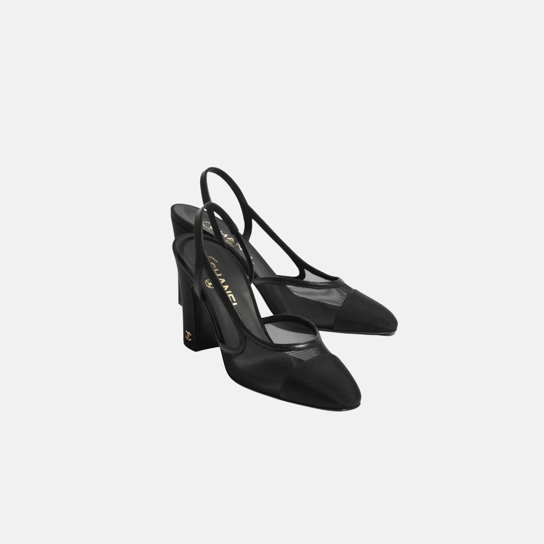Chanel Heeled Slingbacks in Mesh and Grosgrain, Front