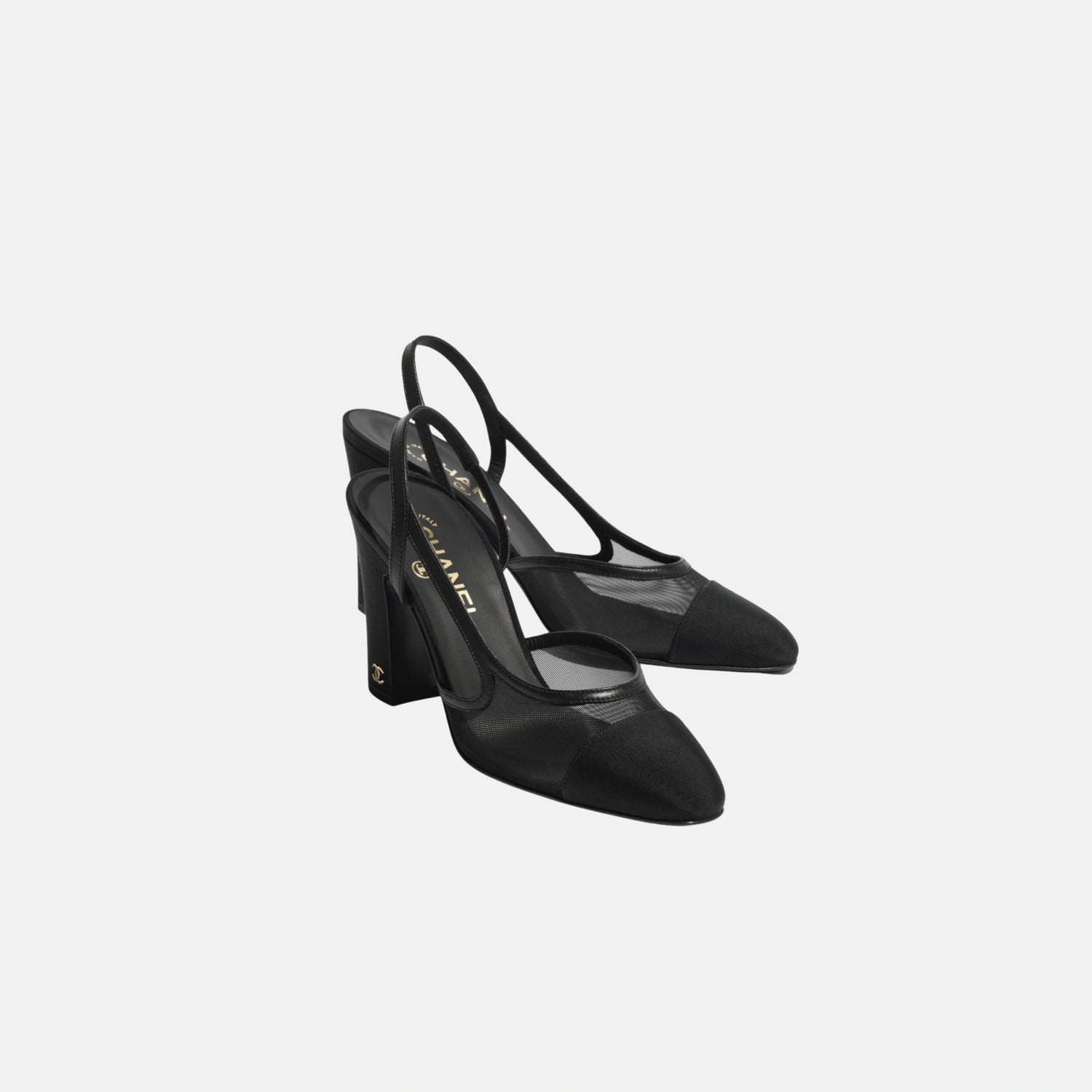 Chanel Heeled Slingbacks in Mesh and Grosgrain, Front