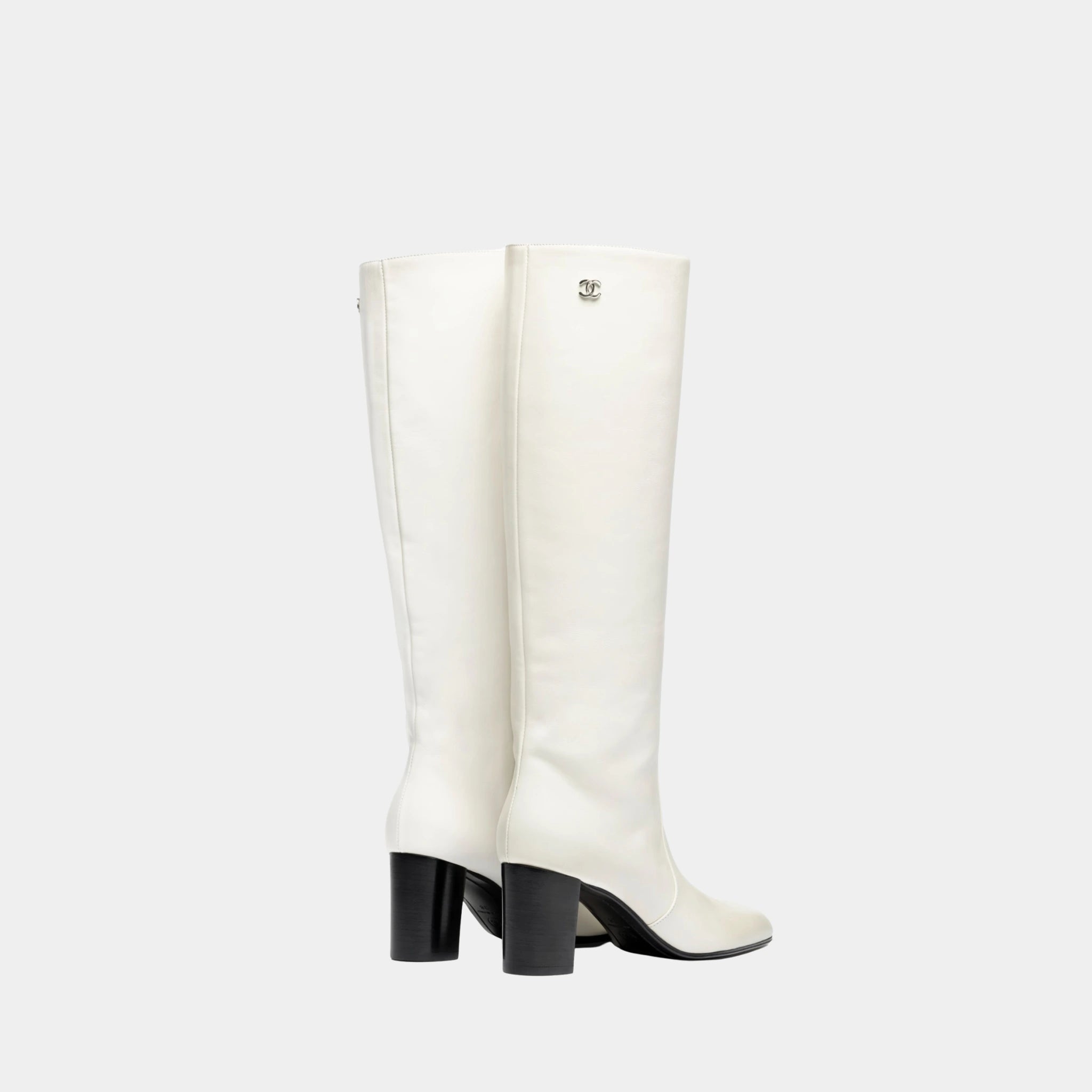 Chanel High Boots in Calfskin, White, Back