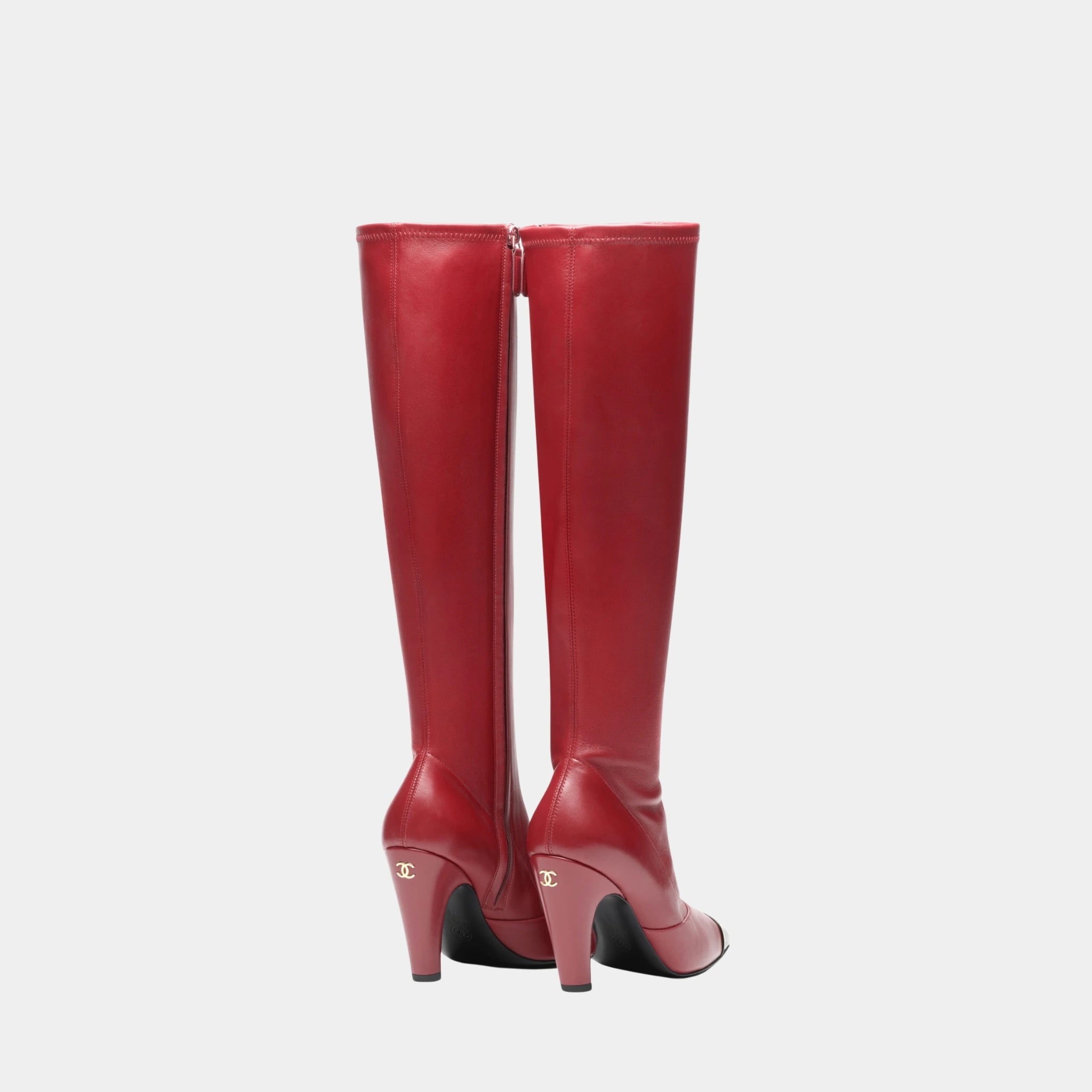 Chanel High Boots in Stretch Lambskin, Lambskin &amp; Patent Calfskin, Burgundy Black, Back