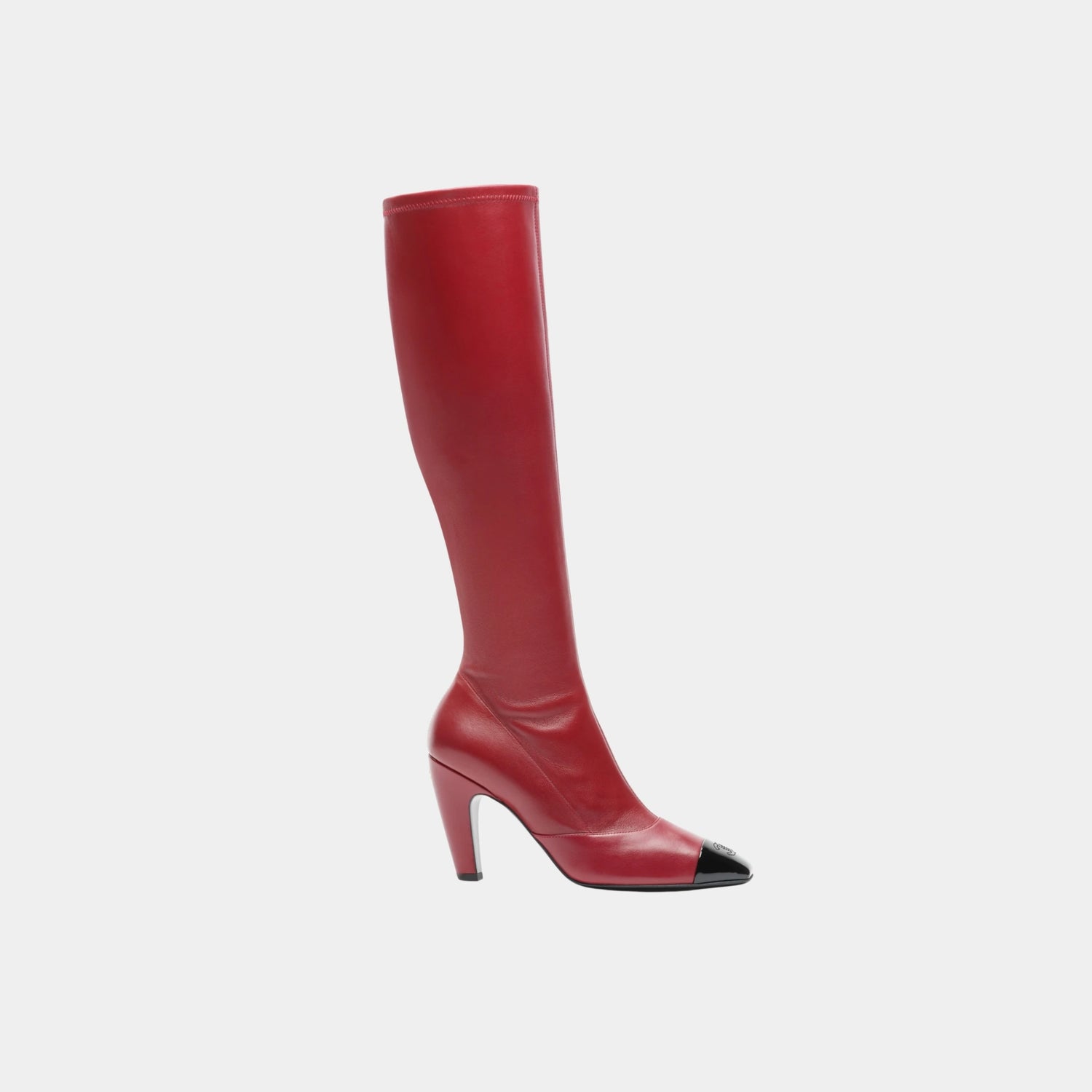Chanel High Boots in Stretch Lambskin, Lambskin &amp; Patent Calfskin, Burgundy Black, Side