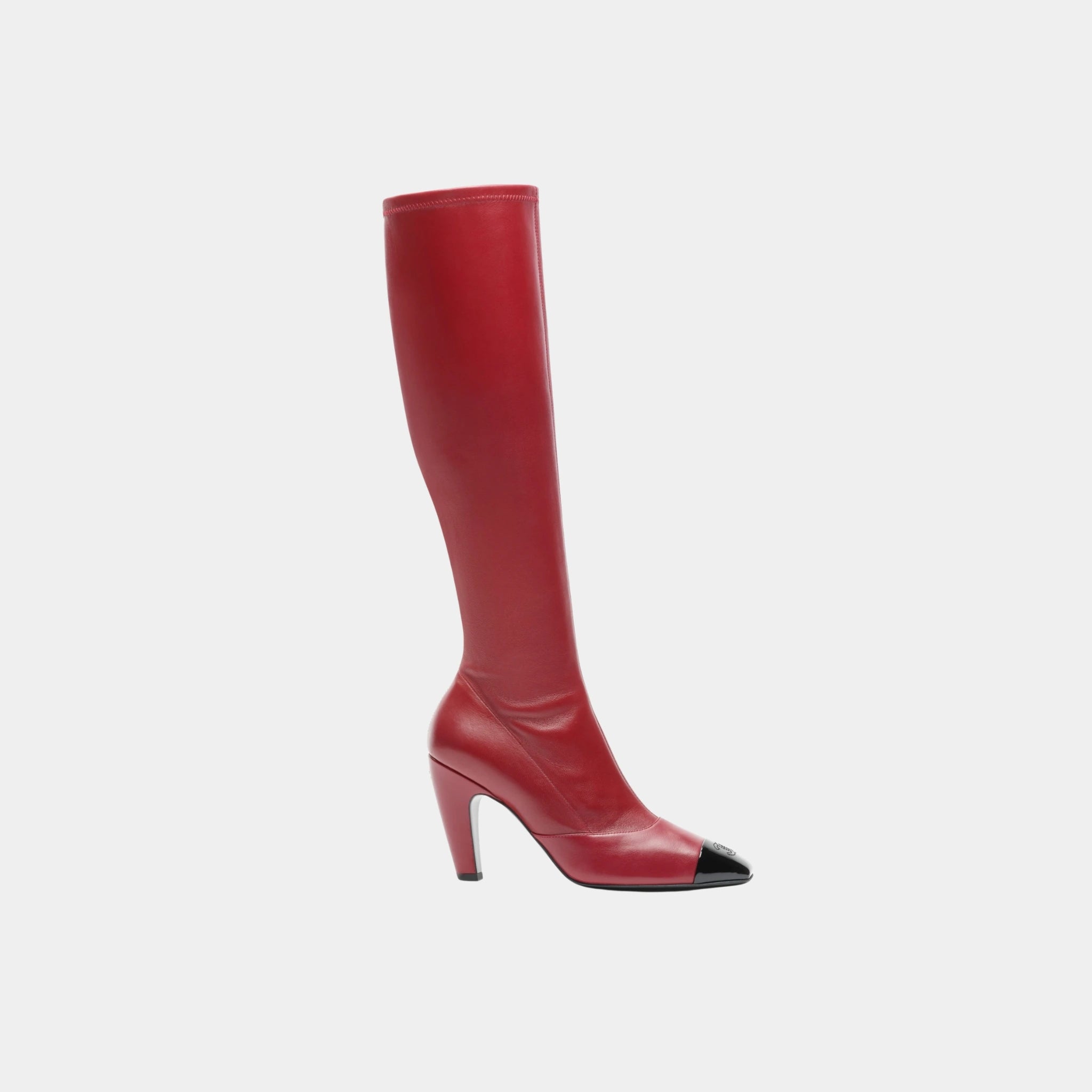 Chanel High Boots in Stretch Lambskin, Lambskin &amp; Patent Calfskin, Burgundy Black, Side