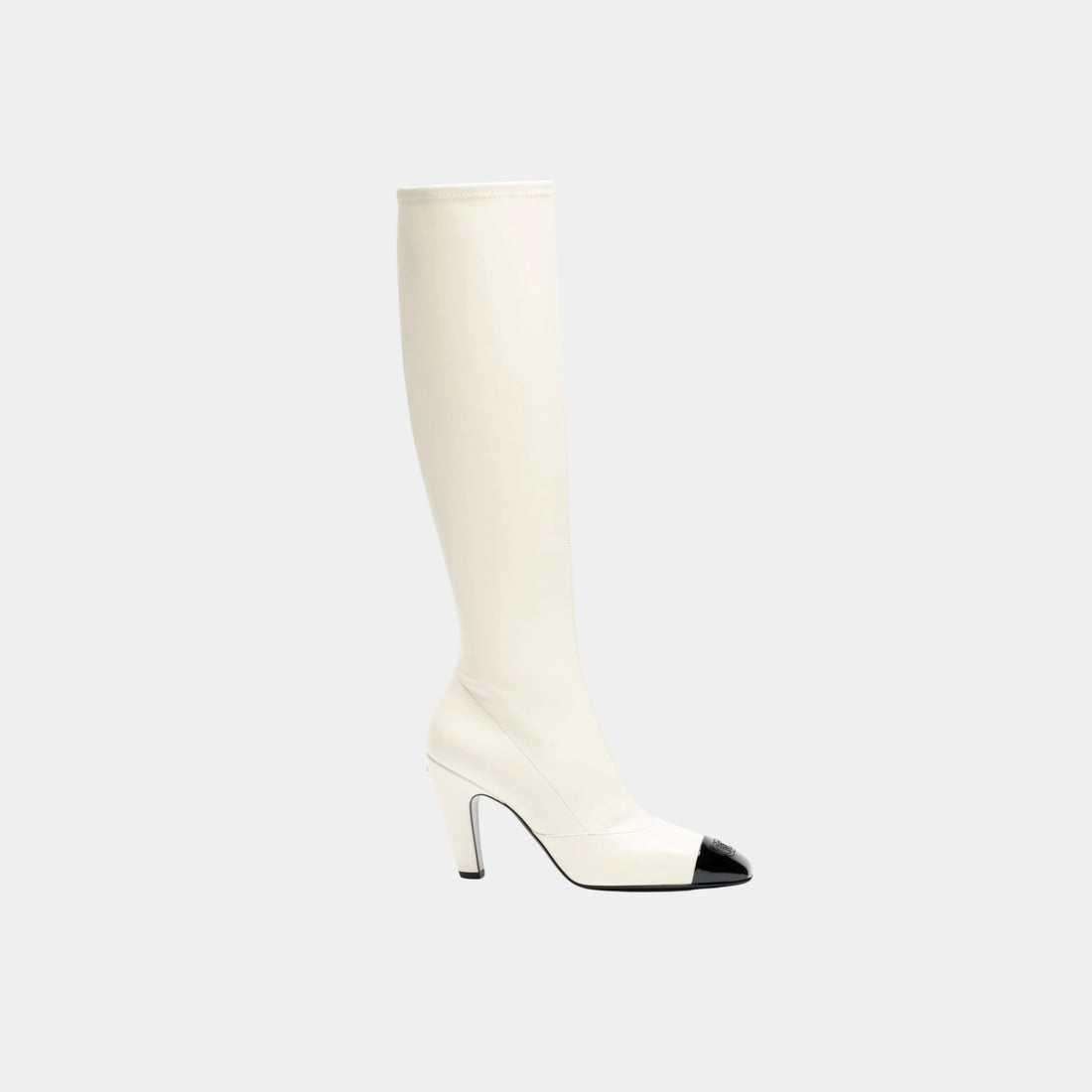 Chanel High Boots in Stretch Lambskin, Lambskin & Patent Calfskin, Ivory Black, Side