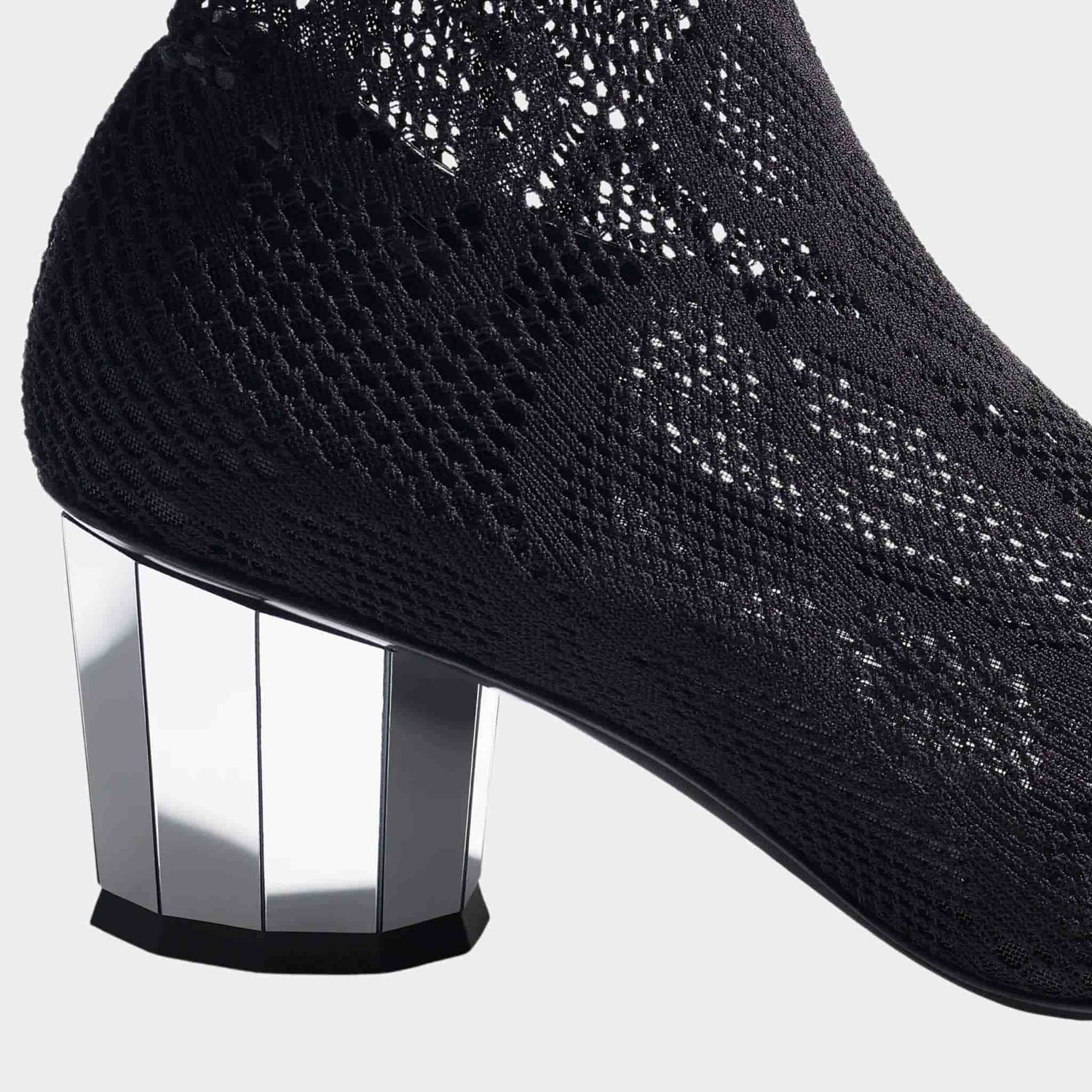 Chanel High Boots Knit And Patent Calfskin, Black, Heel