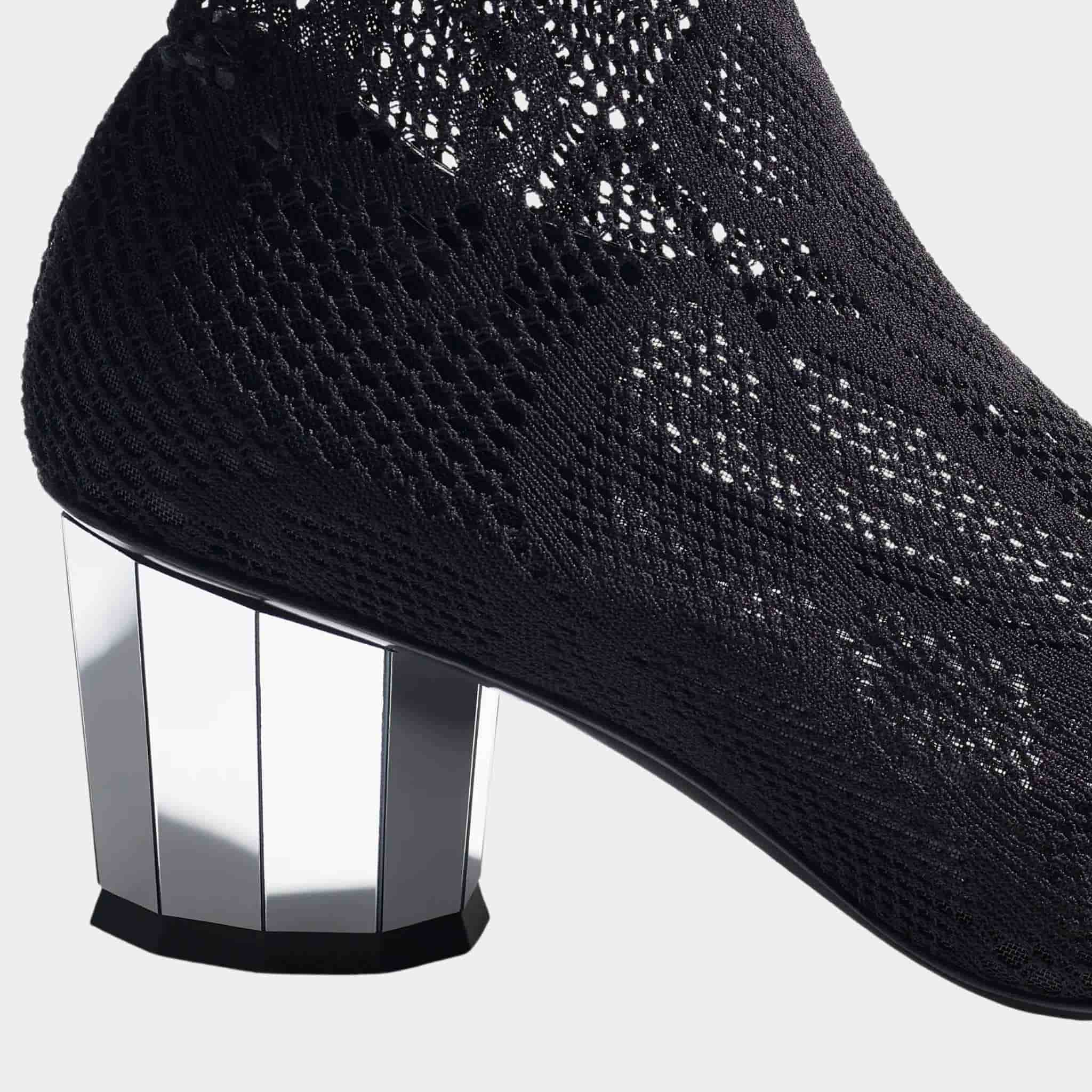 Chanel High Boots Knit And Patent Calfskin, Black, Heel