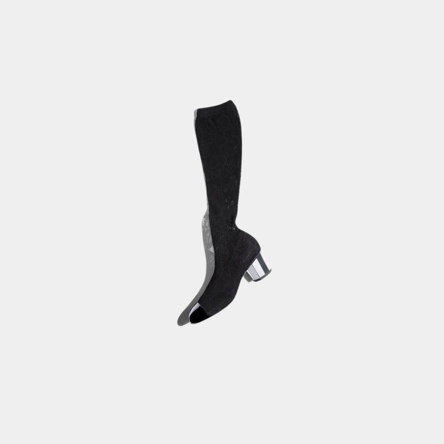 Chanel High Boots Knit And Patent Calfskin, Black, Side