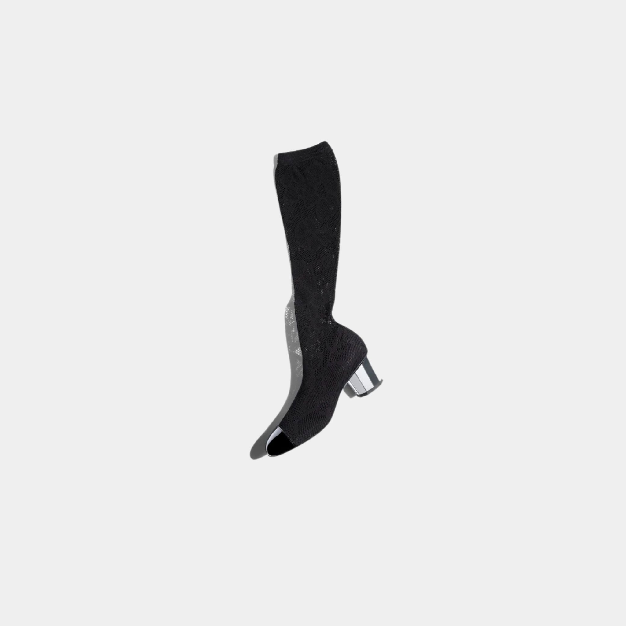 Chanel High Boots Knit And Patent Calfskin, Black, Side