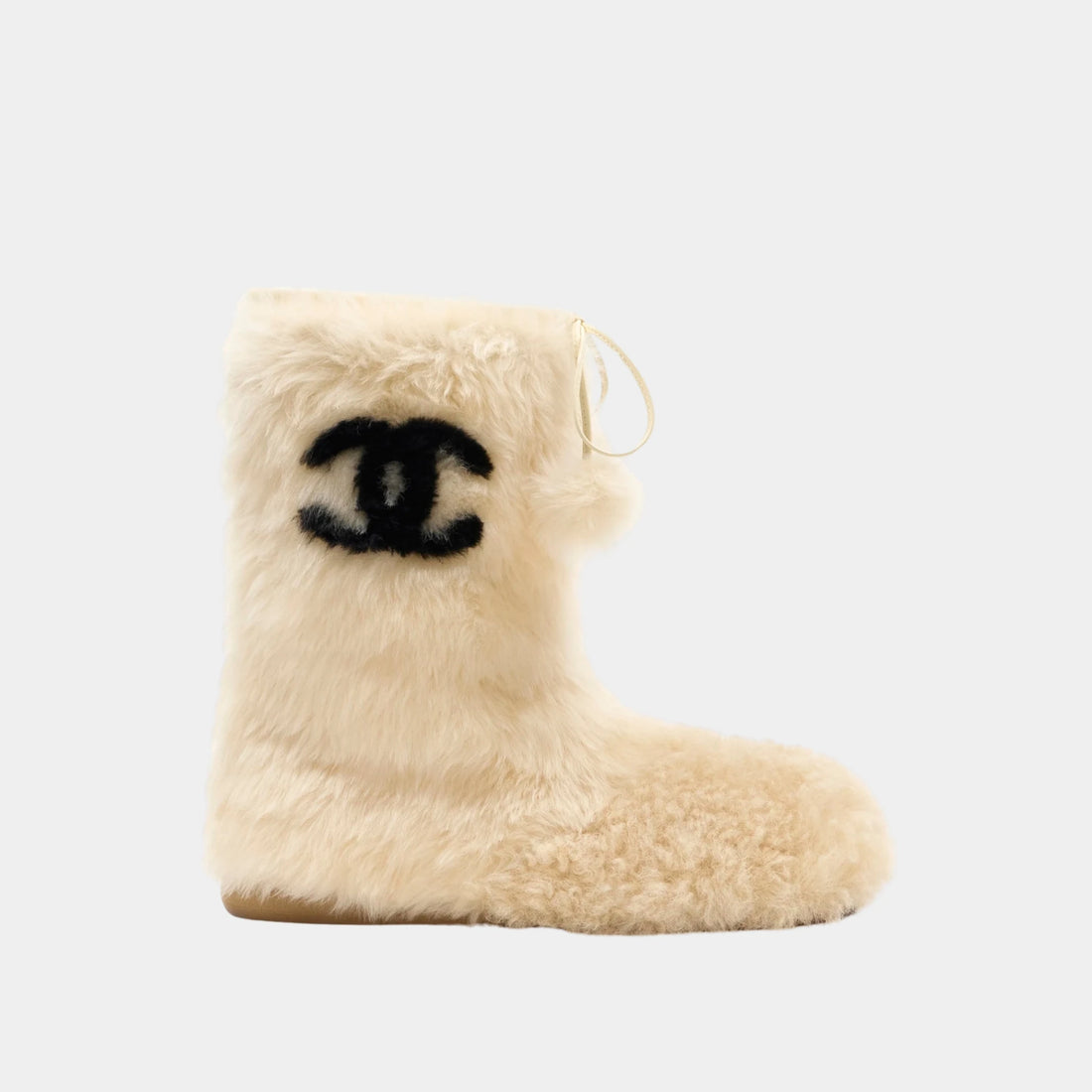Chanel High Boots Shearling Lambskin Ivory Light Beige &amp; Black