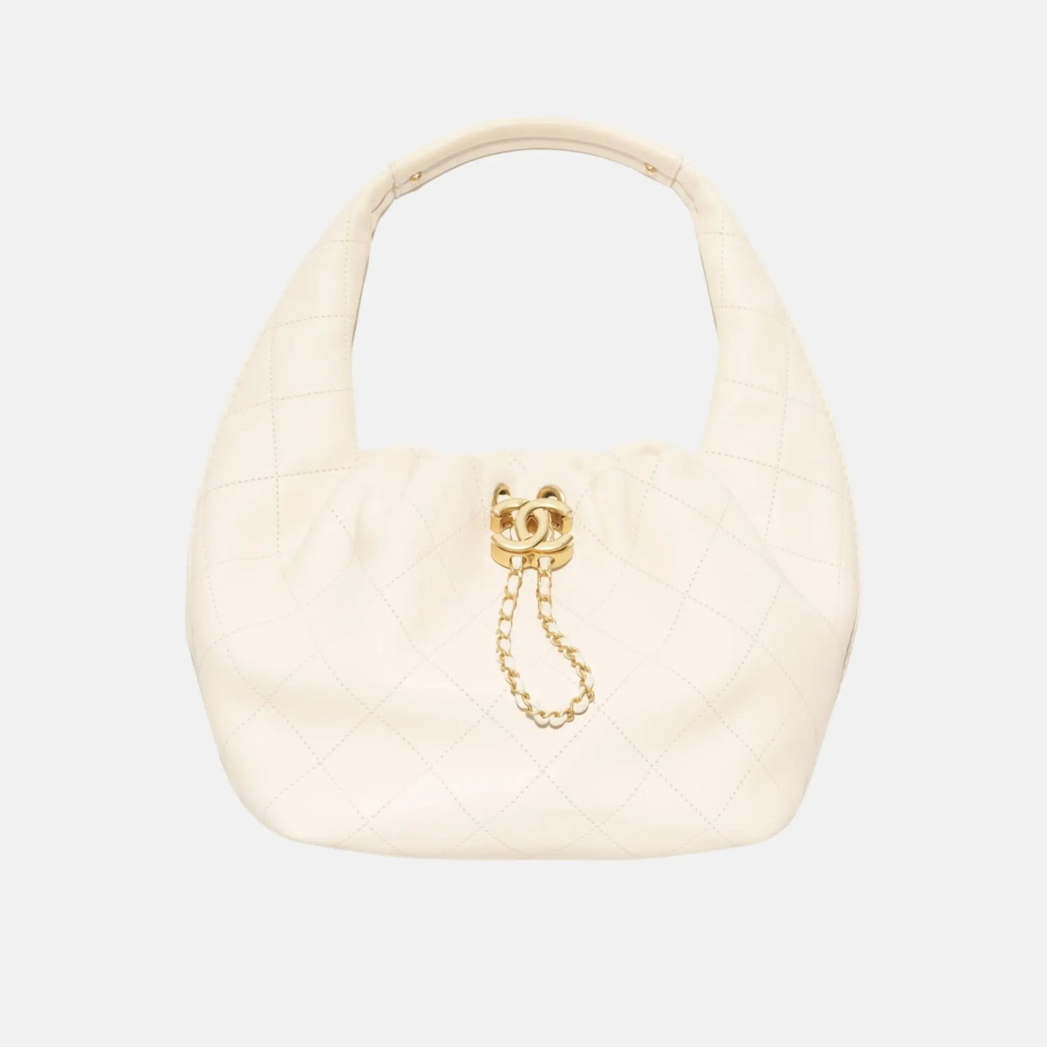 Chanel Hobo Handbag Calfskin Gold Tone Metal, Light Beige, Front