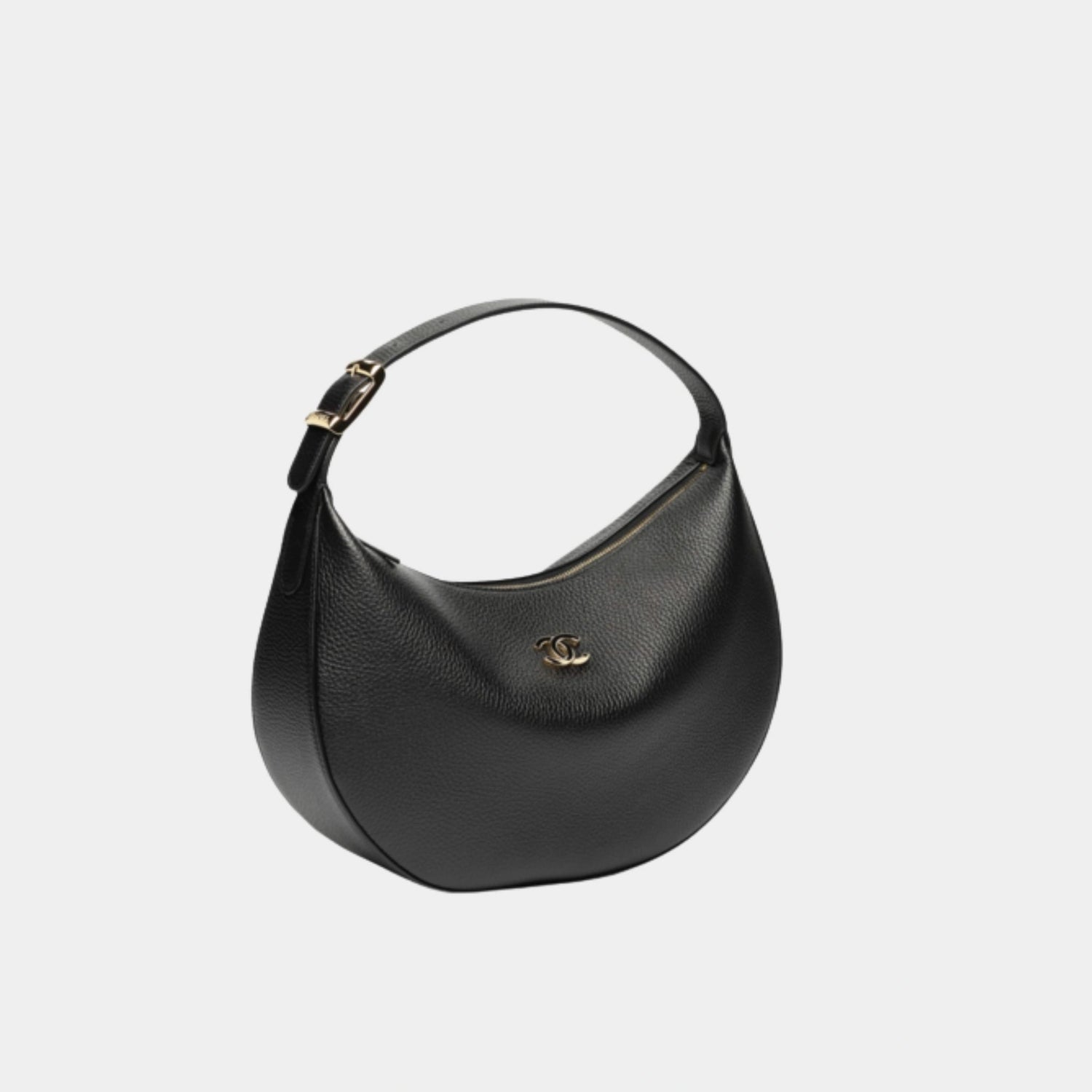 Chanel Hobo Handbag Grained Calfskin &amp; Gold-Tone Metal Black