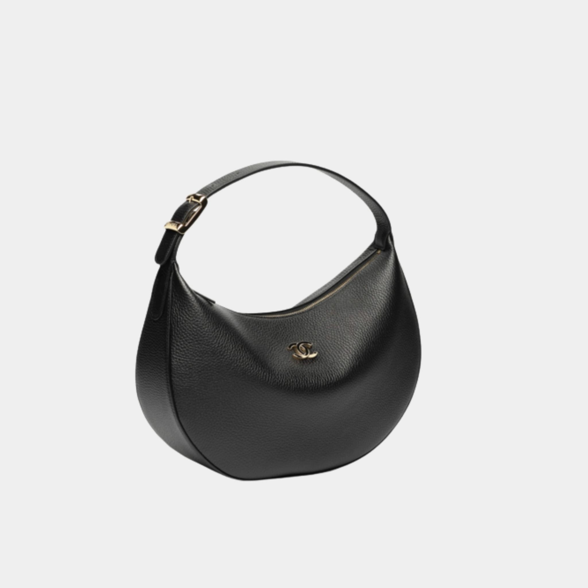 Chanel Hobo Handbag Grained Calfskin &amp; Gold-Tone Metal Black