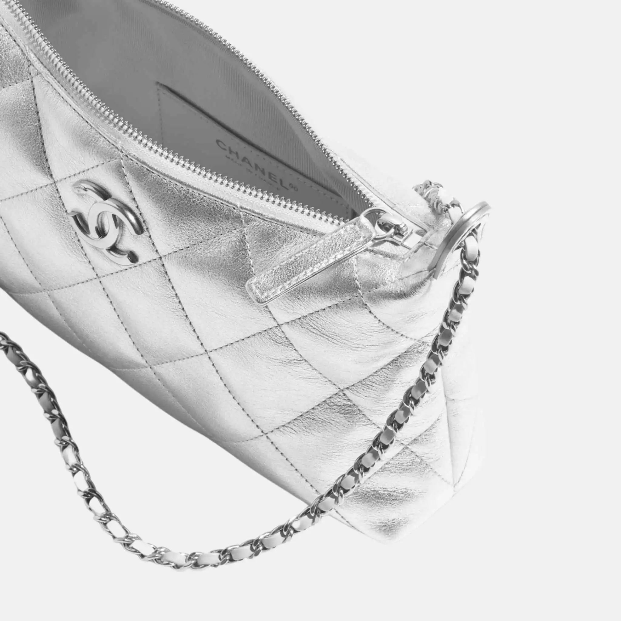 Chanel Hobo Handbag In Metallic Calfskin, Inside