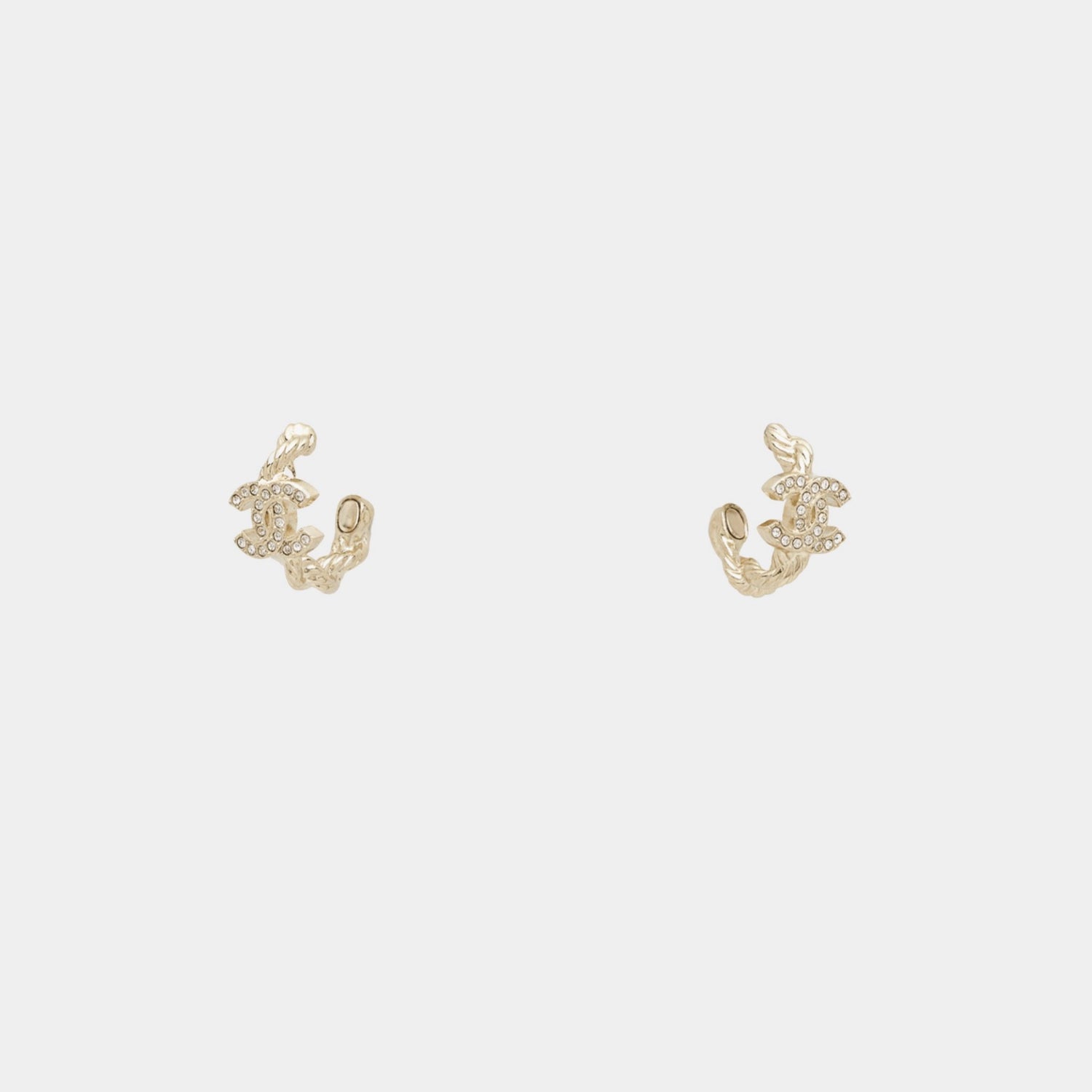 Chanel Hoop Rope Chain Earrings Metal &amp; Diamante Gold &amp; Crystal