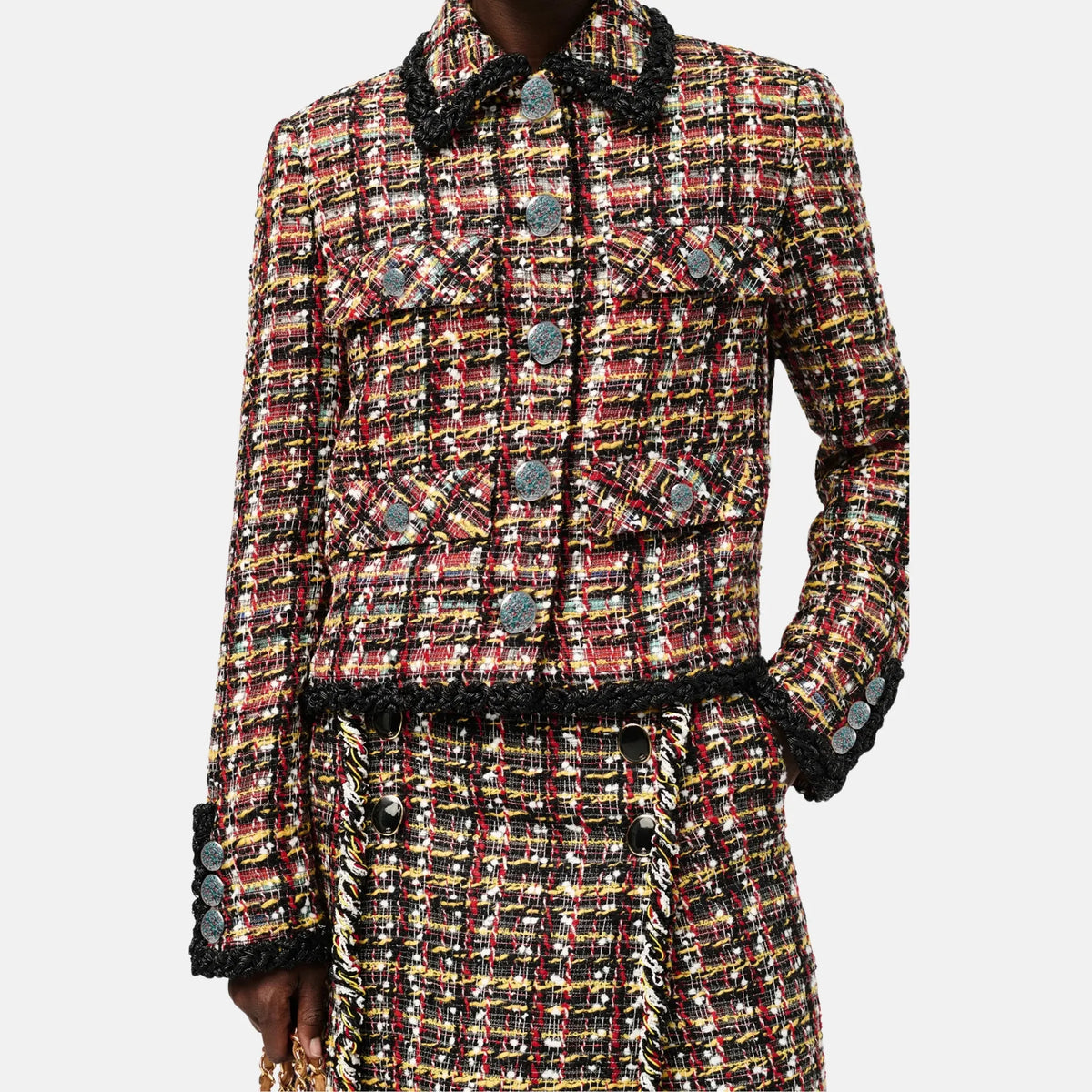 Jacket Black Wool Red Tweed in Yellow and White