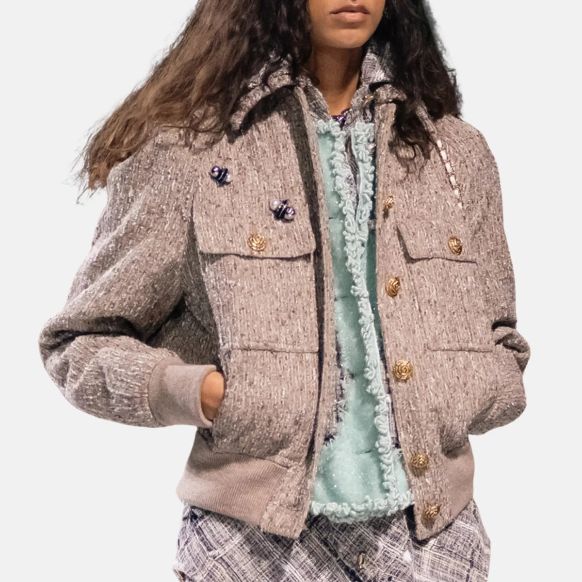 Chanel Jacket Cotton Mixed Fibres in Beige and White