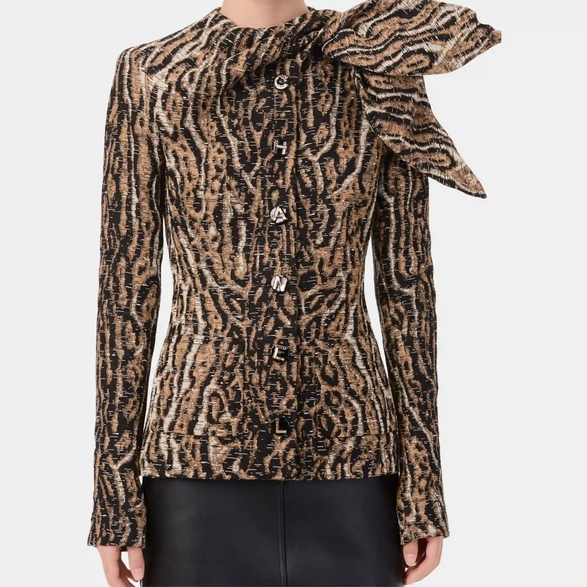Chanel Jacket Cotton Silk &amp; Mixed Fibres in Brown Black &amp; White, Front