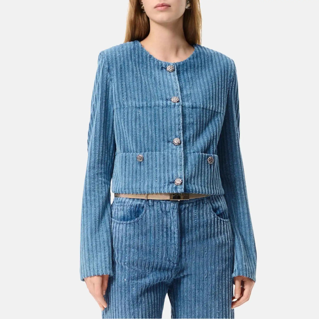 Chanel Jacket Cotton Velvet And Strass Blue