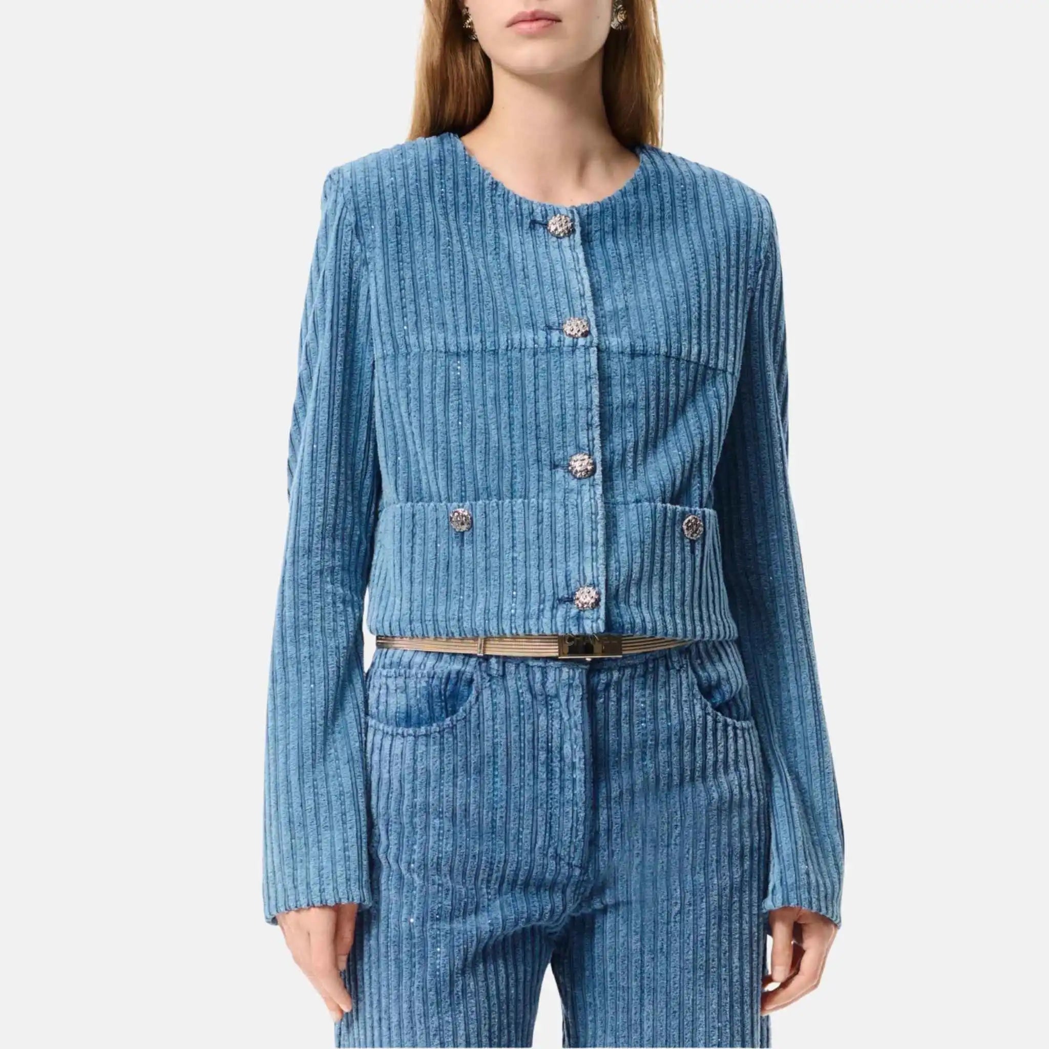 Chanel Jacket Cotton Velvet And Strass Blue