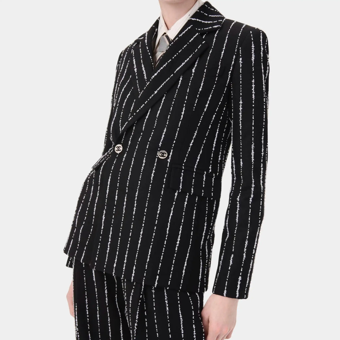 Chanel Jacket Embroidered Wool & Silk in Black & White, Front