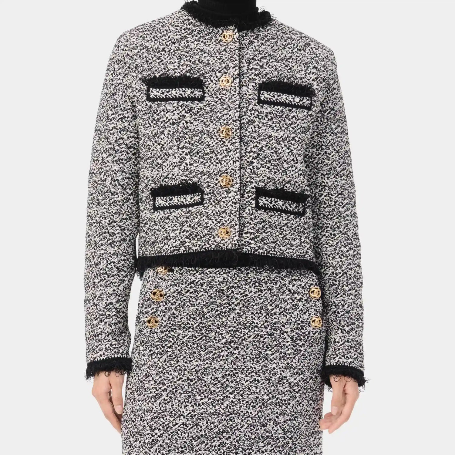 Chanel Jacket in Black &amp; White Cotton, Front