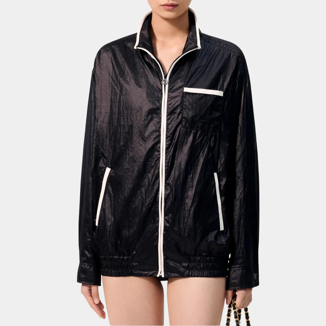 Chanel Jacket in Black & White Mixed Fibres, Front
