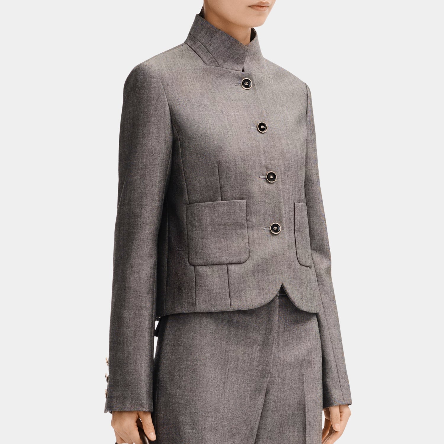 Chanel Jacket in Grey Wool Canvas, Front