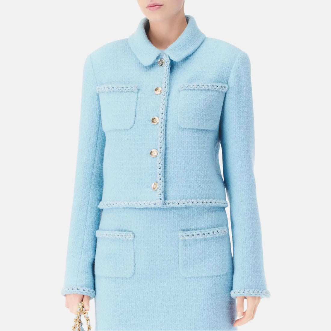 Chanel Jacket in Light Blue Wool Tweed, Close