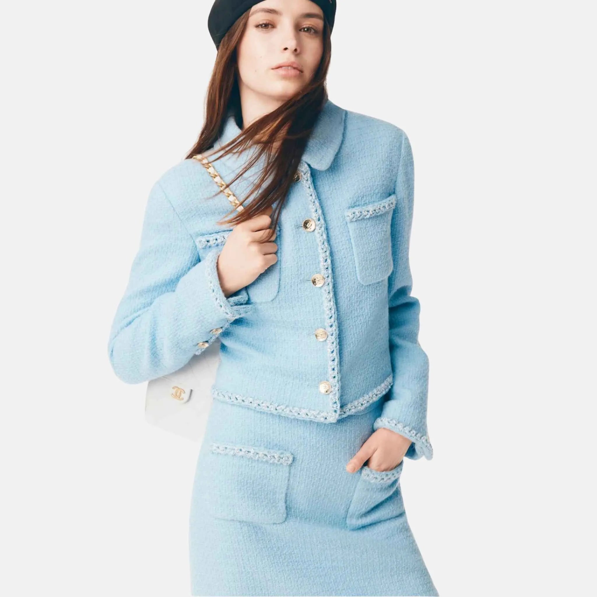 Chanel Jacket in Light Blue Wool Tweed, Front