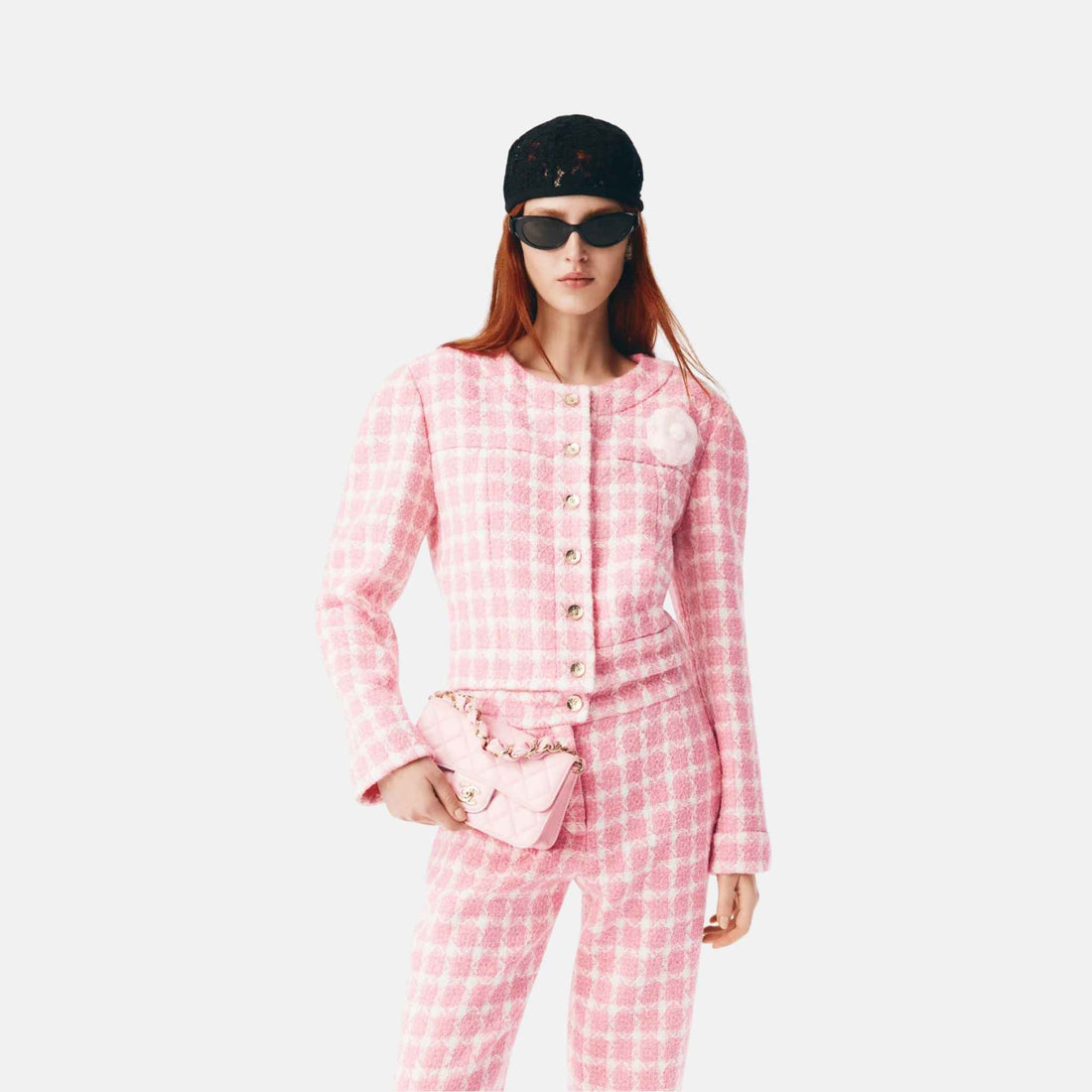 Chanel Jacket in Pink and Ecru Wool Tweed, Front