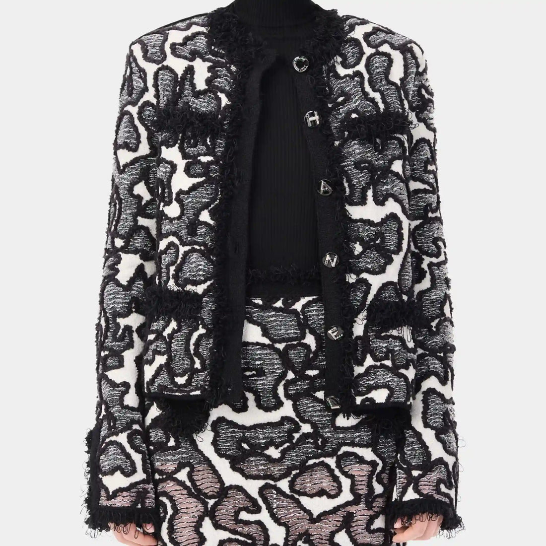 Chanel Jacket in Silk & Cotton in Black & White, Front
